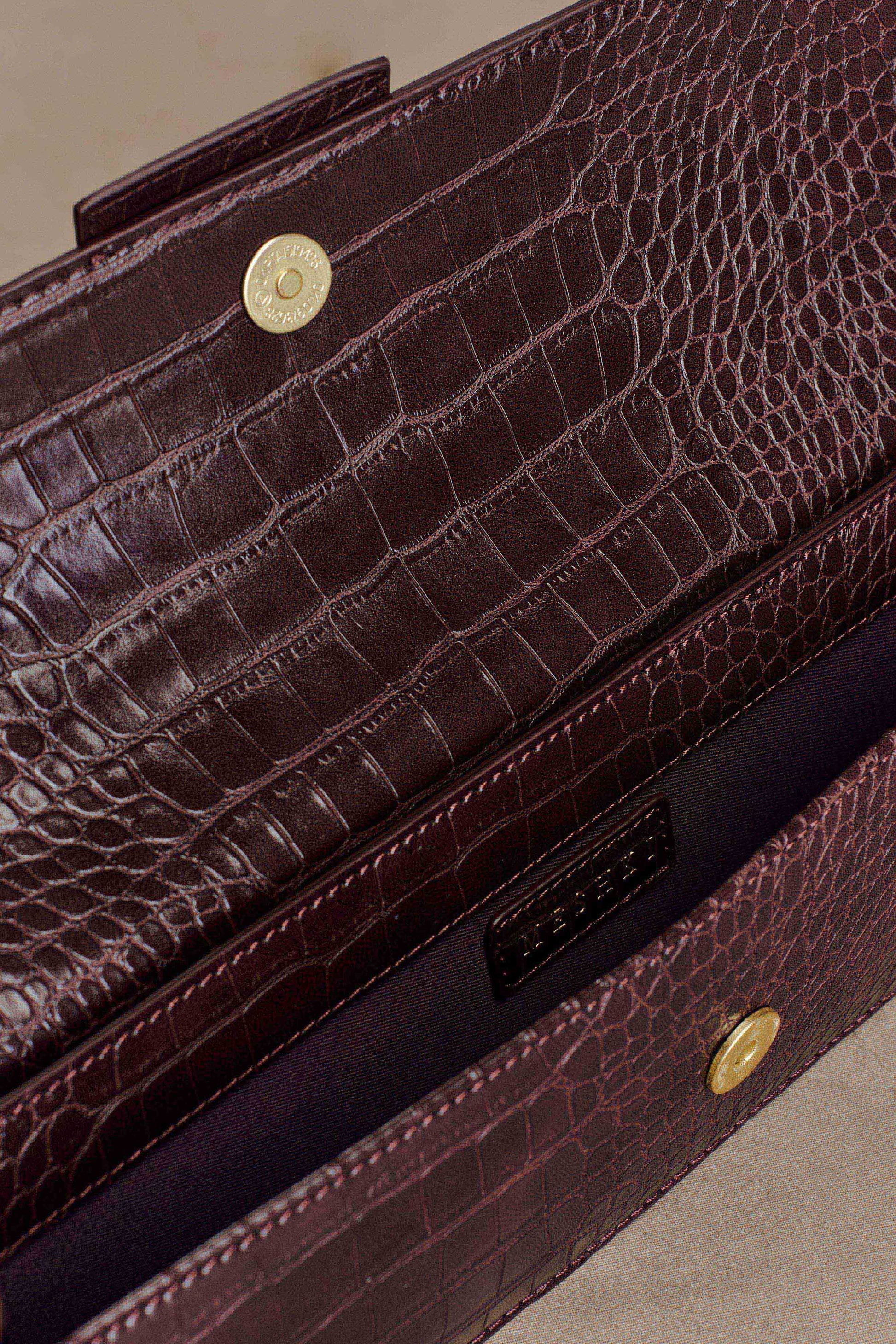 Jessica Faux Leather Crocodile Clutch - Burgundy #2