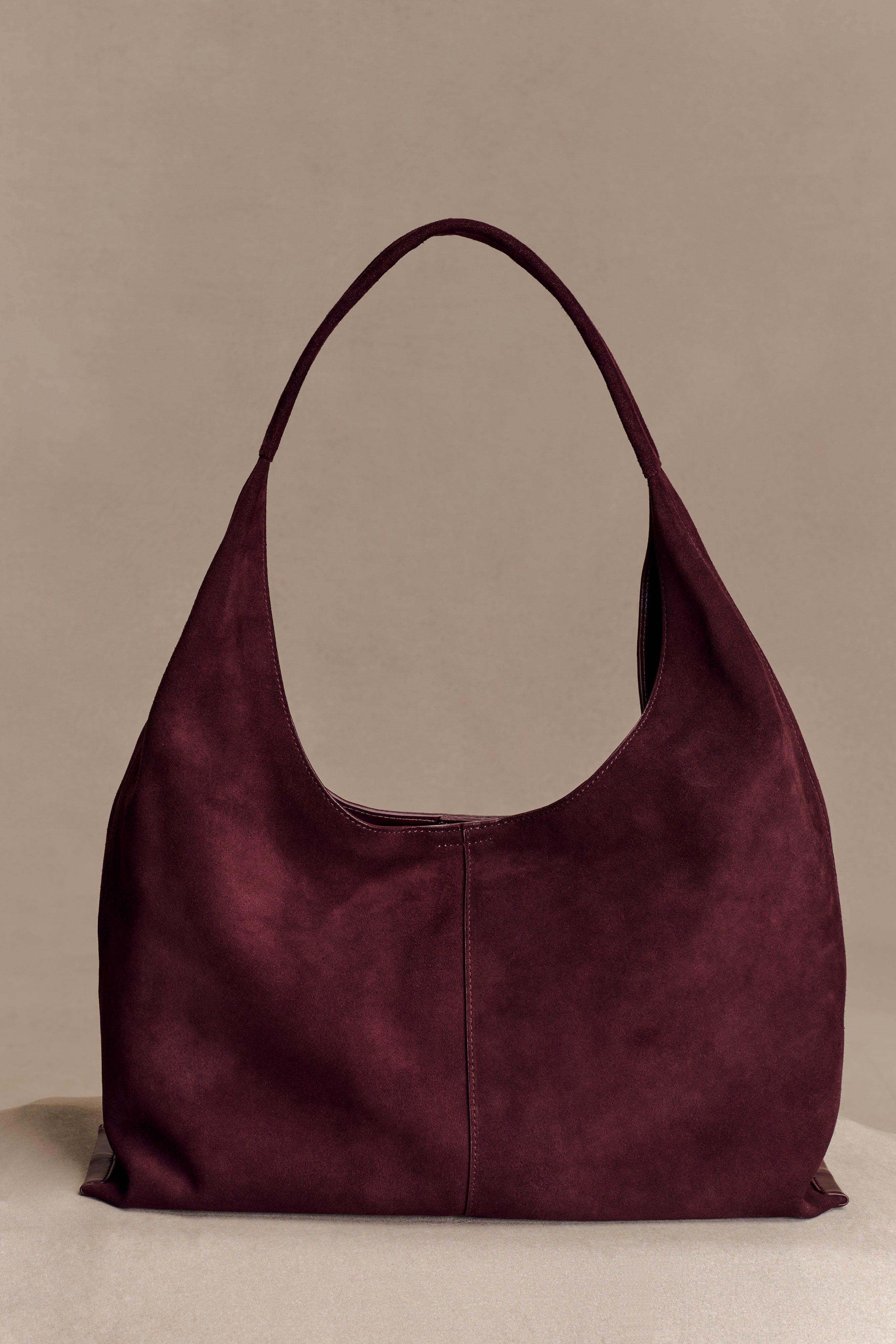 Hazel Slouchy Suede Bag - Burgundy | MESHKI US
