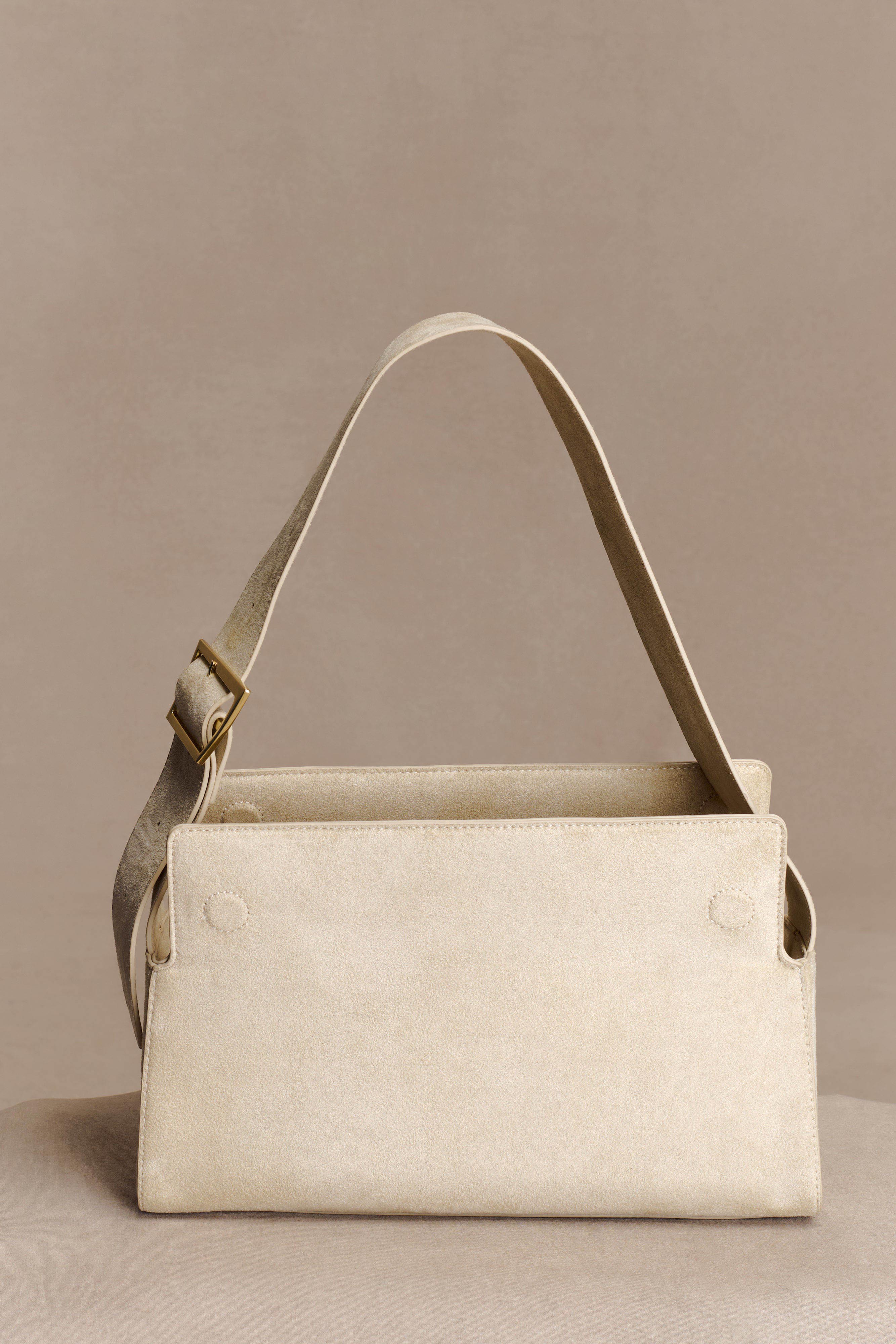 Maria Faux Suede Shoulder Bag - Stone | MESHKI US