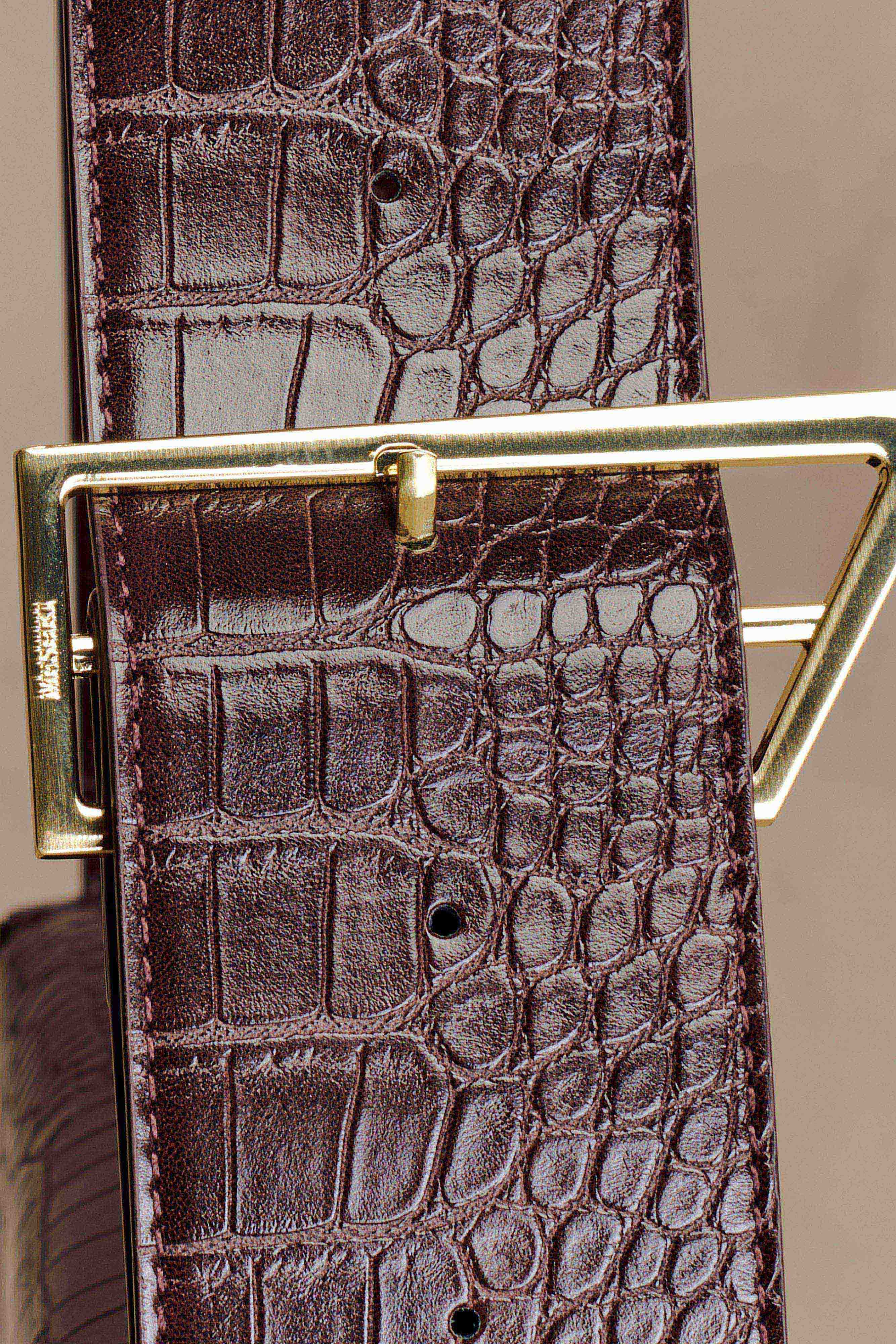 Maria Faux Leather Crocodile Shoulder Bag - Chocolate | MESHKI US
