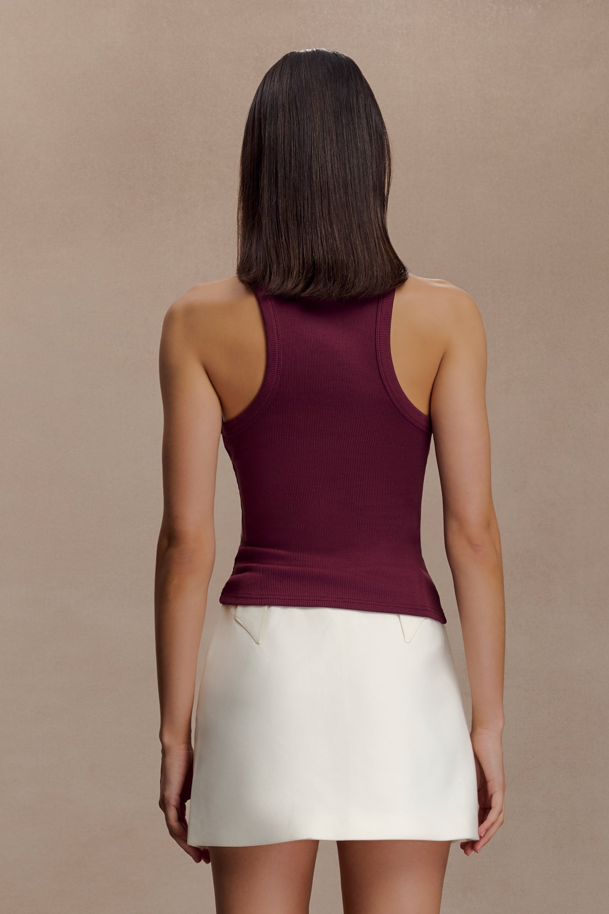 Lola Ribbed Sleeveless Top With Hardware - Burgundy #2