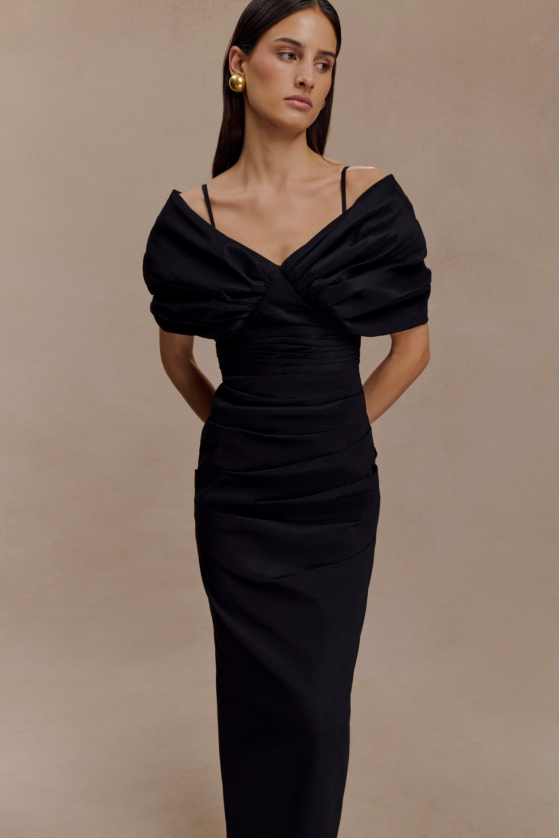 Thelma Bardot Maxi Dress - Black #7