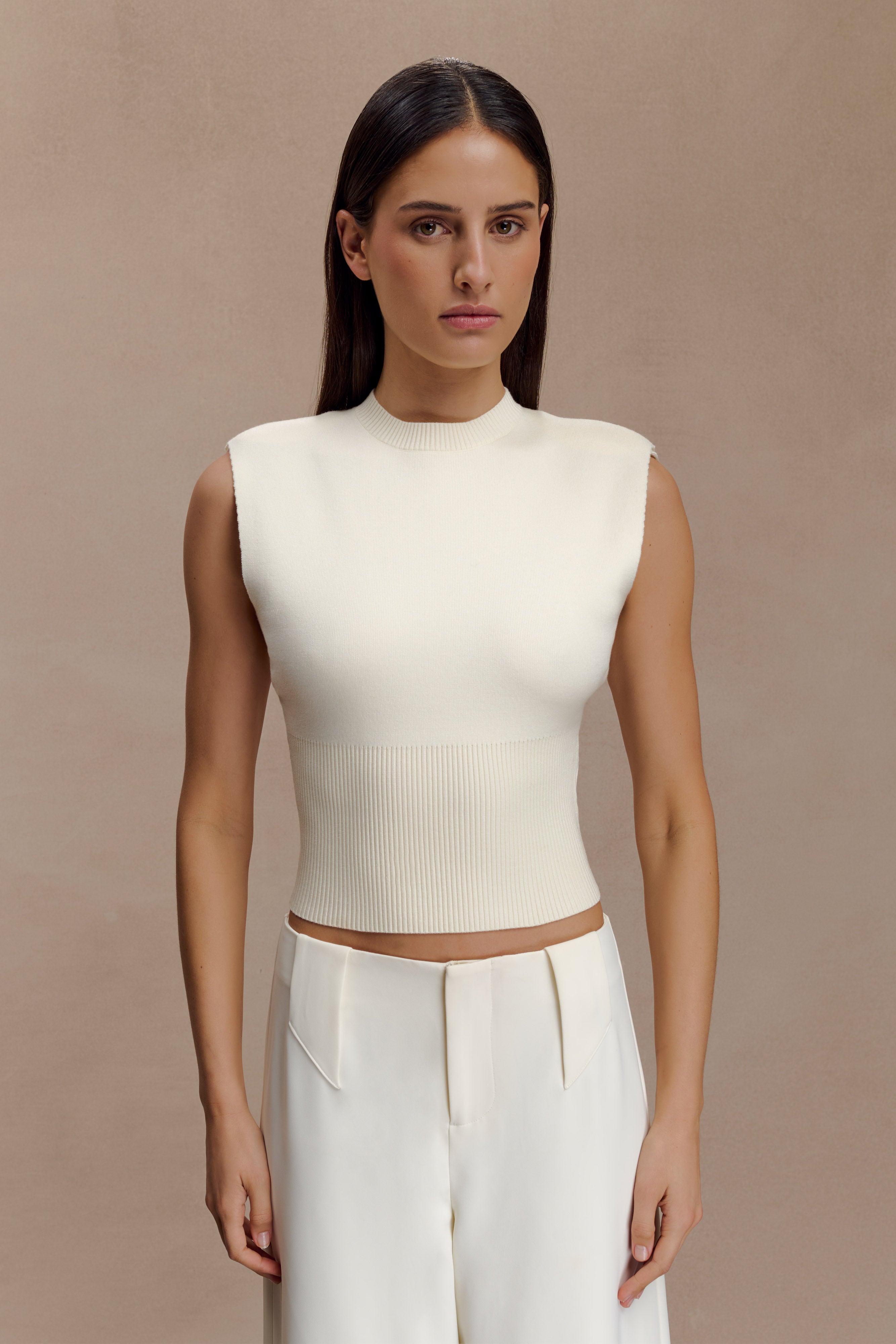 Sharpay Sleeveless Knit Top - Ivory | MESHKI US
