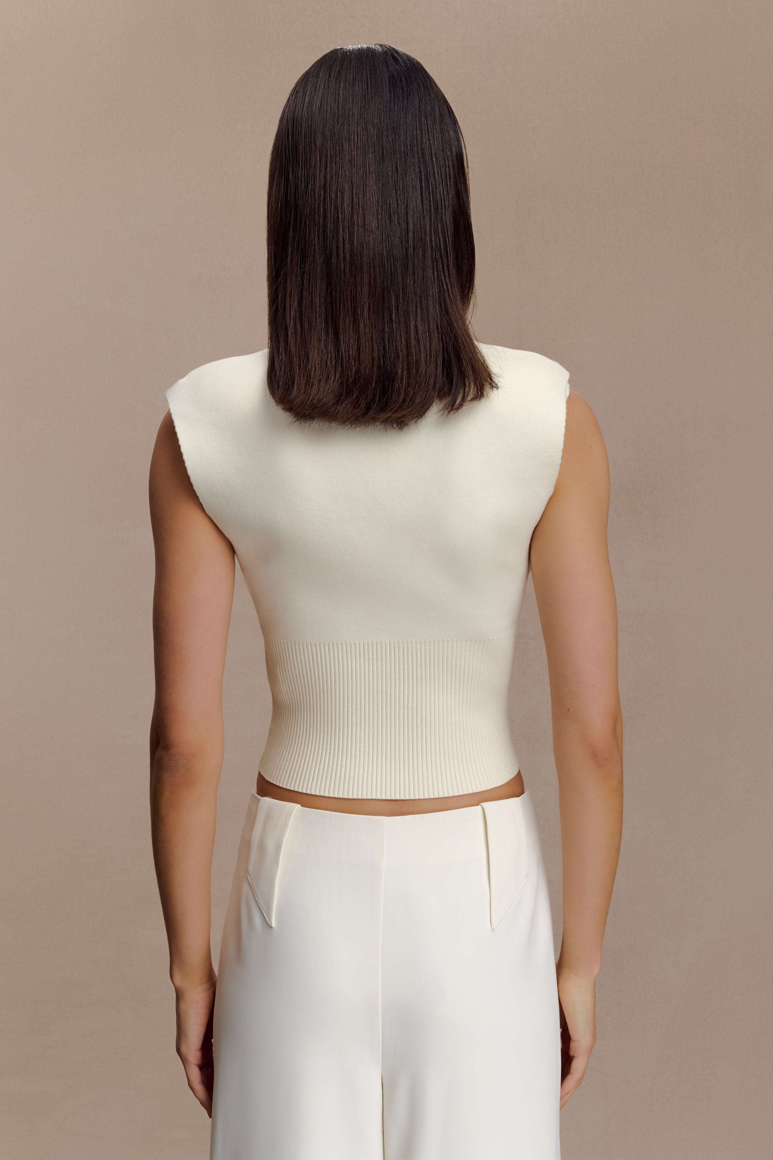 Sharpay Sleeveless Knit Top - Ivory | MESHKI US