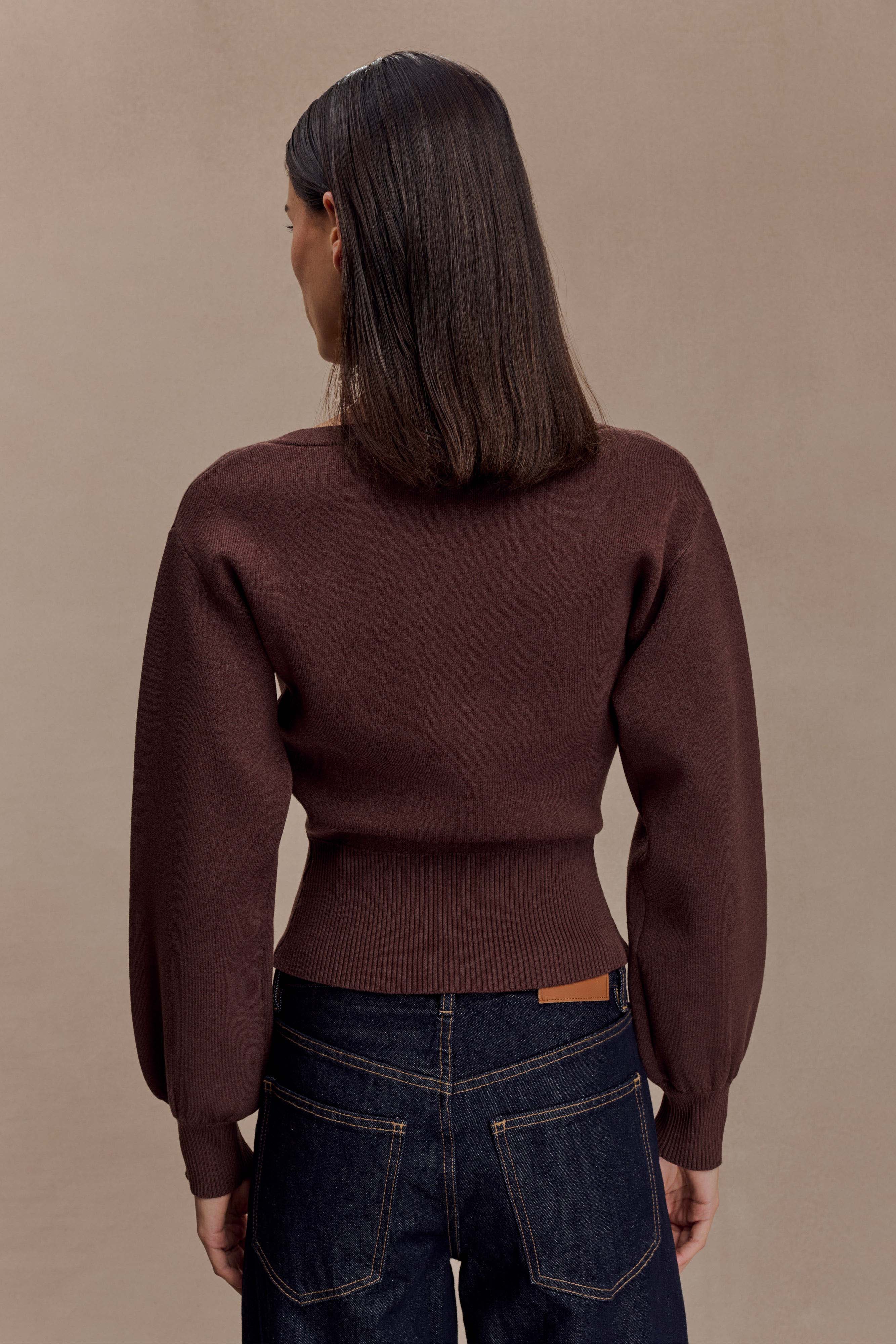 Mertyle Aysmetrical Knit Jumper - Deep Chocolate | MESHKI US