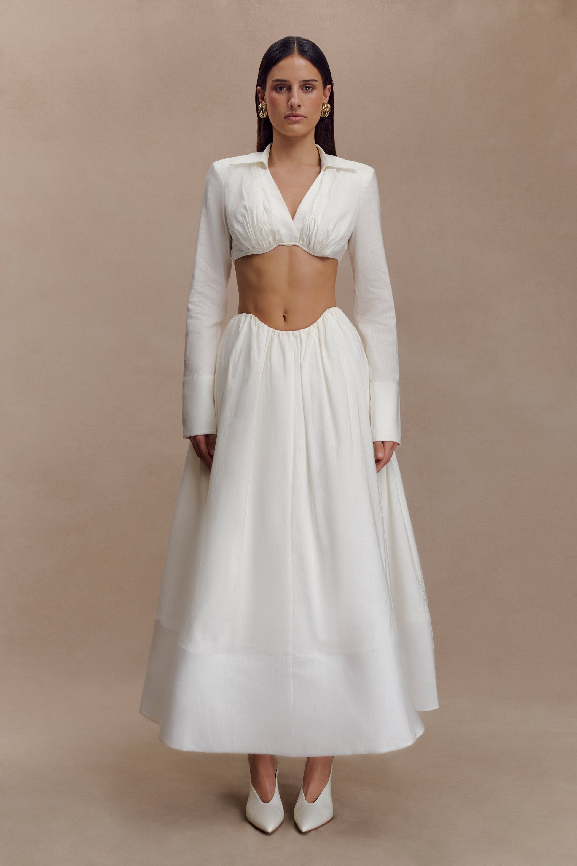 Greta Gathered Maxi Skirt - White | MESHKI US Greta Gathered Maxi Skirt - White | MESHKI US