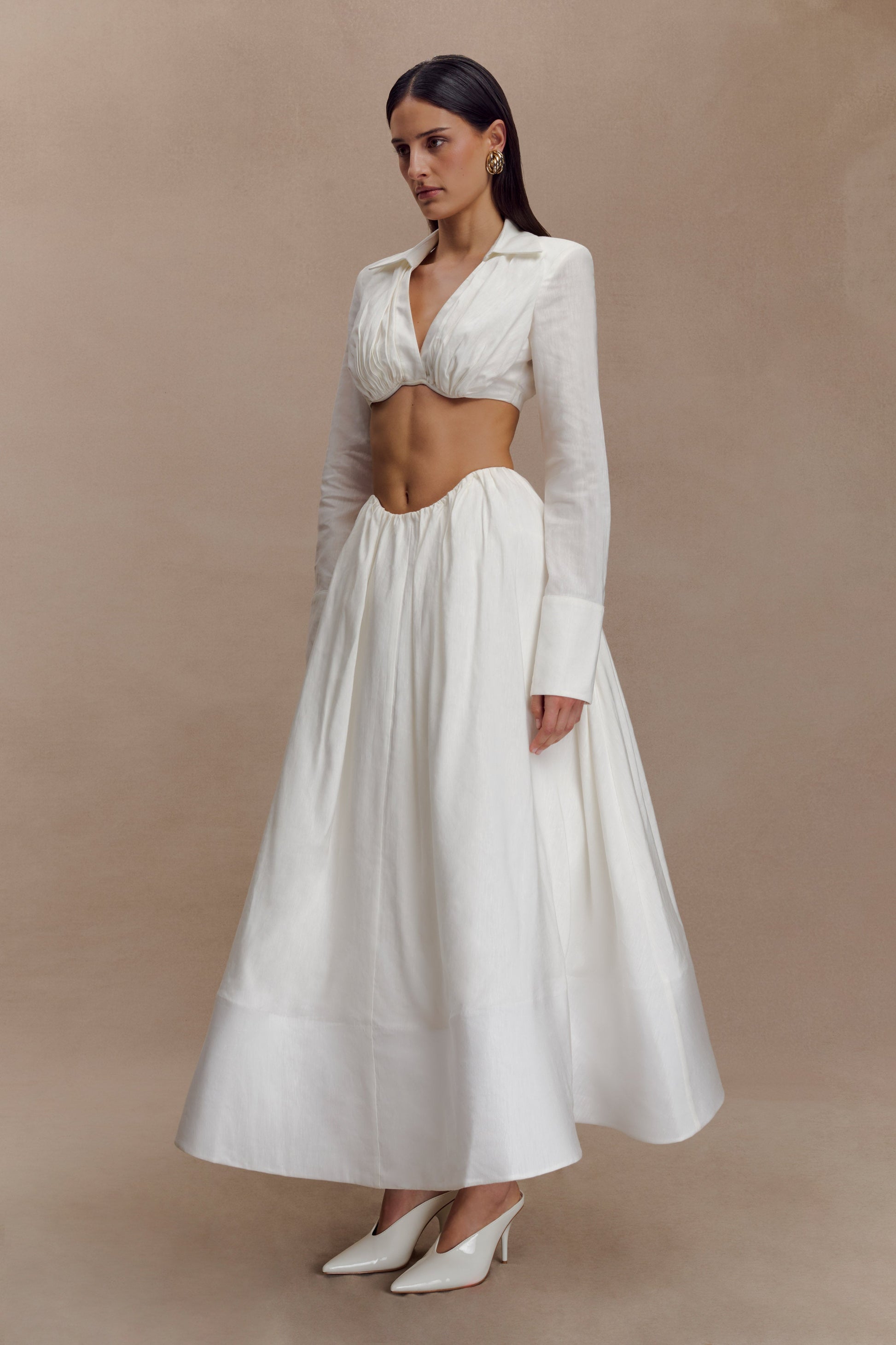 white dresses and skirts Greta Gathered Maxi Skirt - White