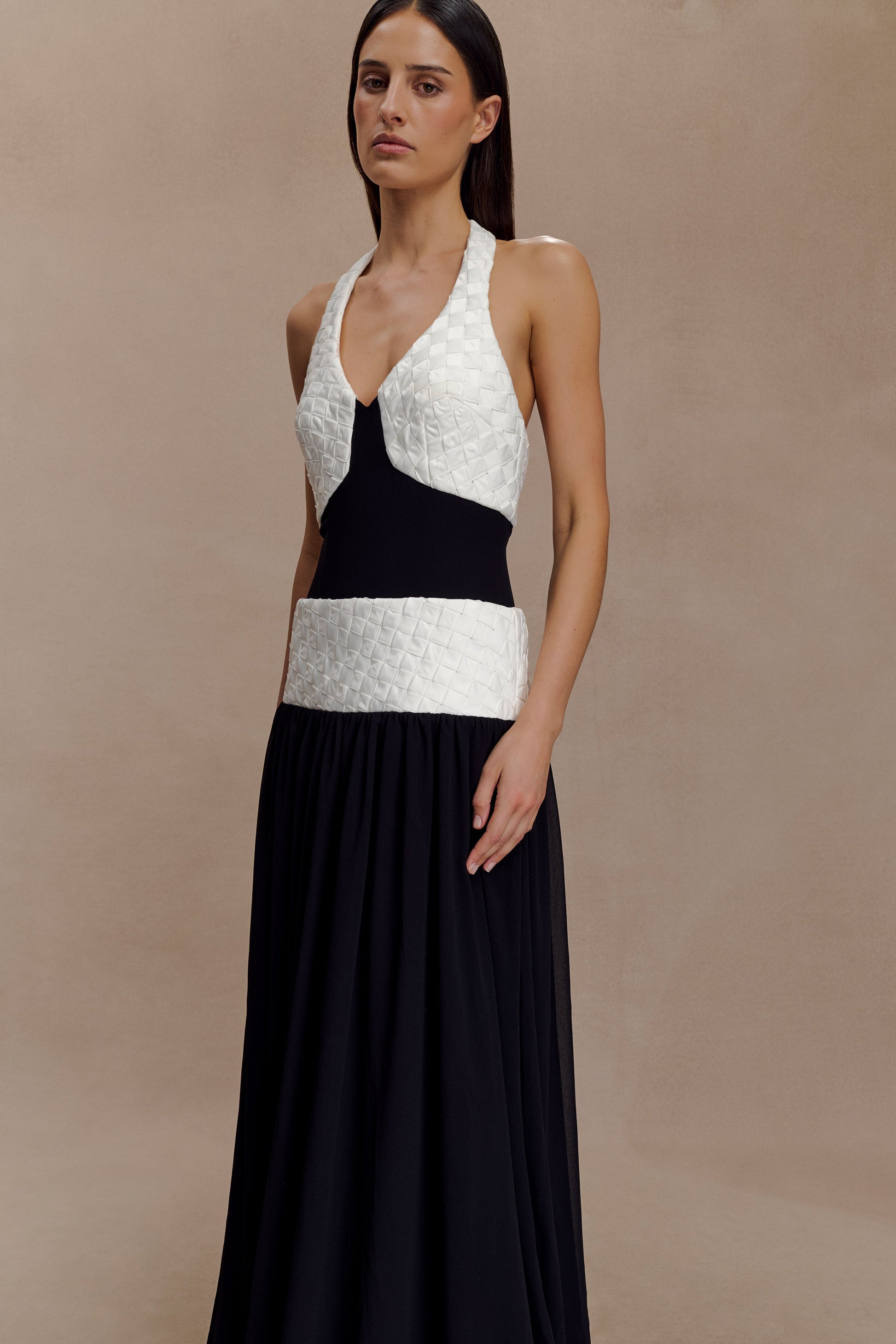 Celine Chiffon Maxi Dress / Black/White | MESHKI