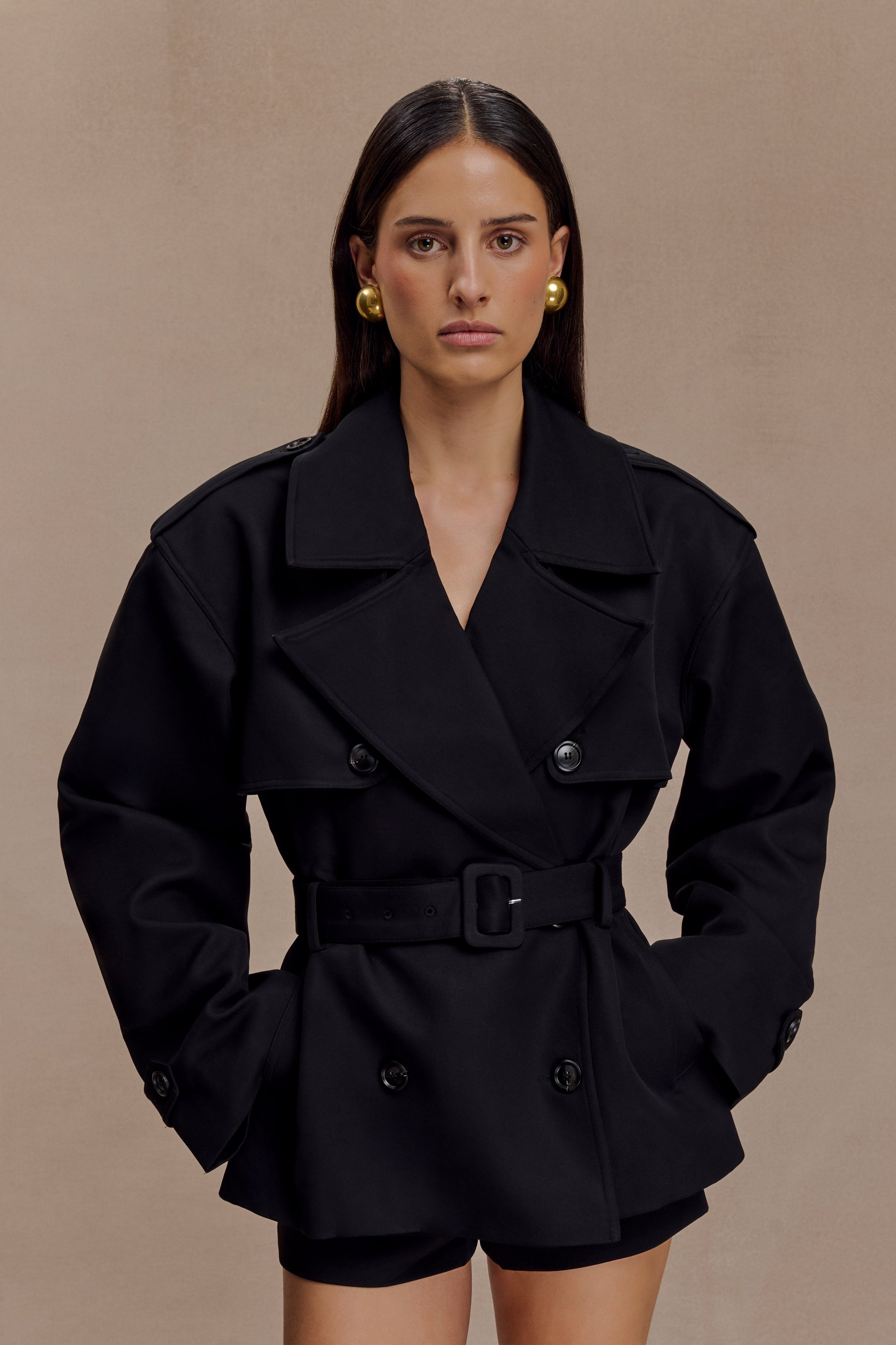 Alden Short Trench Jacket / Black | MESHKI | XXL Alden Short Trench Jacket / Black | MESHKI | XXL