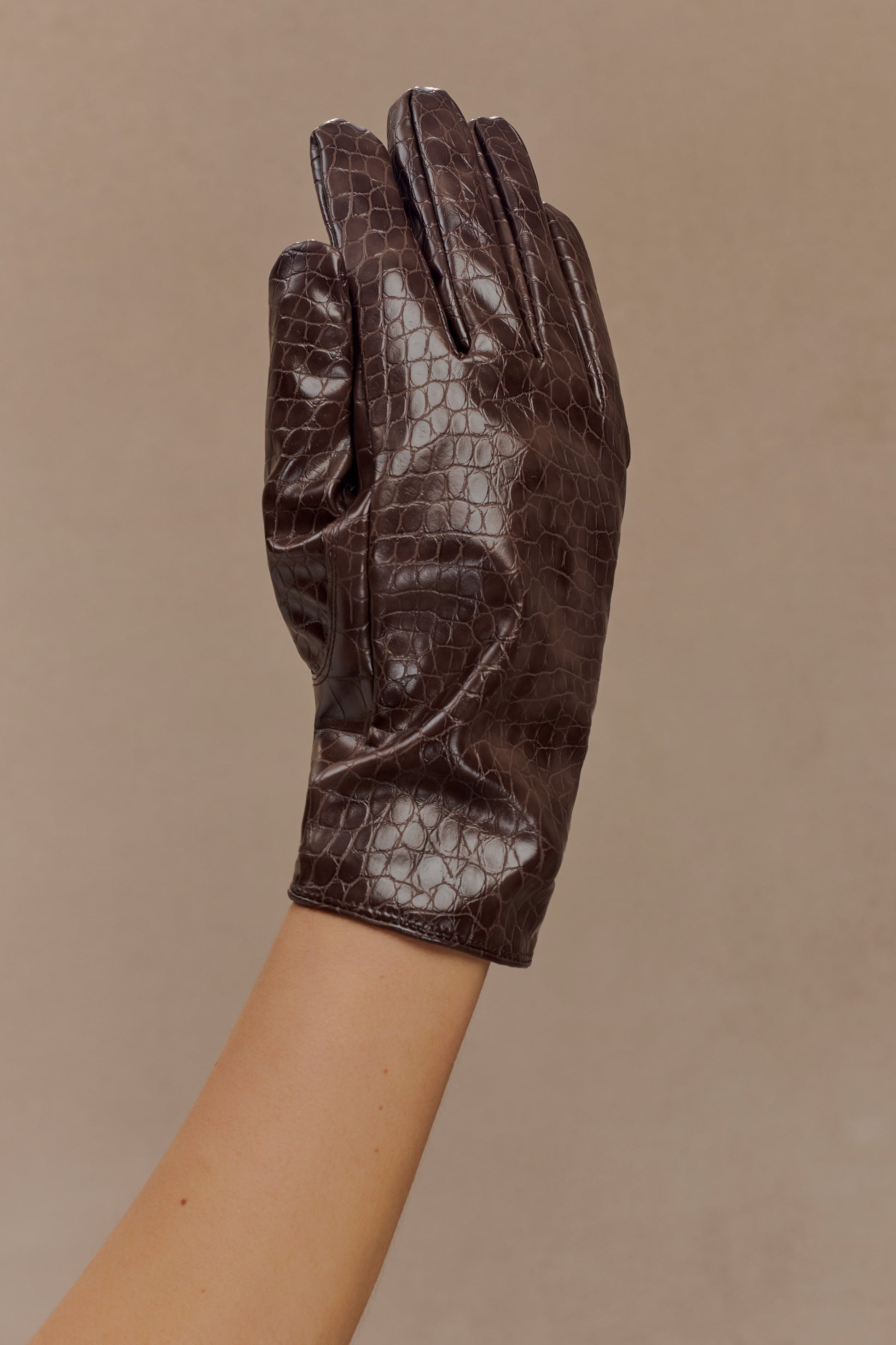 Atlas Faux Leather Crocodile Gloves - Chocolate #4