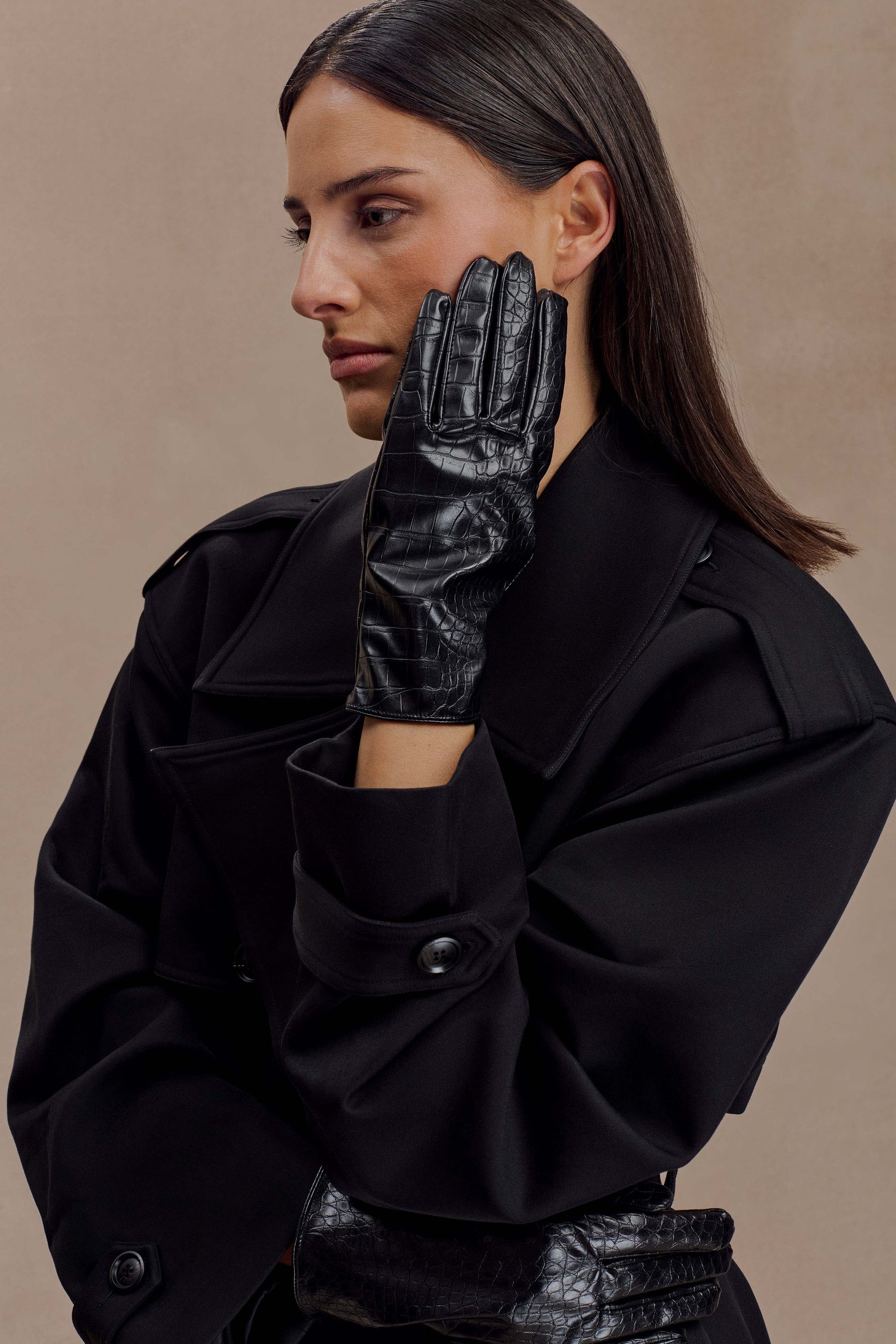 handschuhe krokodil Atlas Faux Leather Crocodile Gloves - Black
