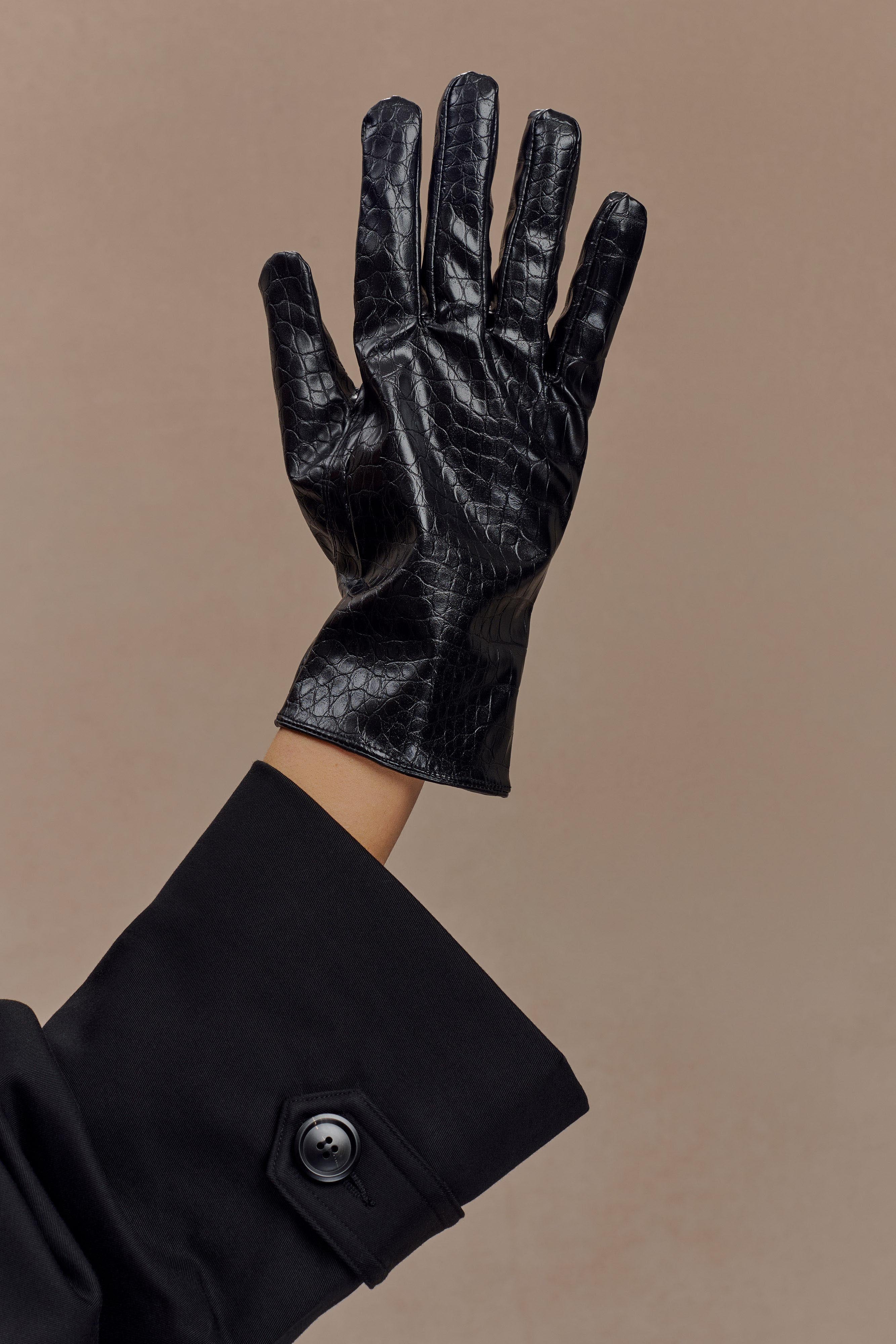 Atlas Faux Leather Crocodile Gloves - Black | MESHKI US