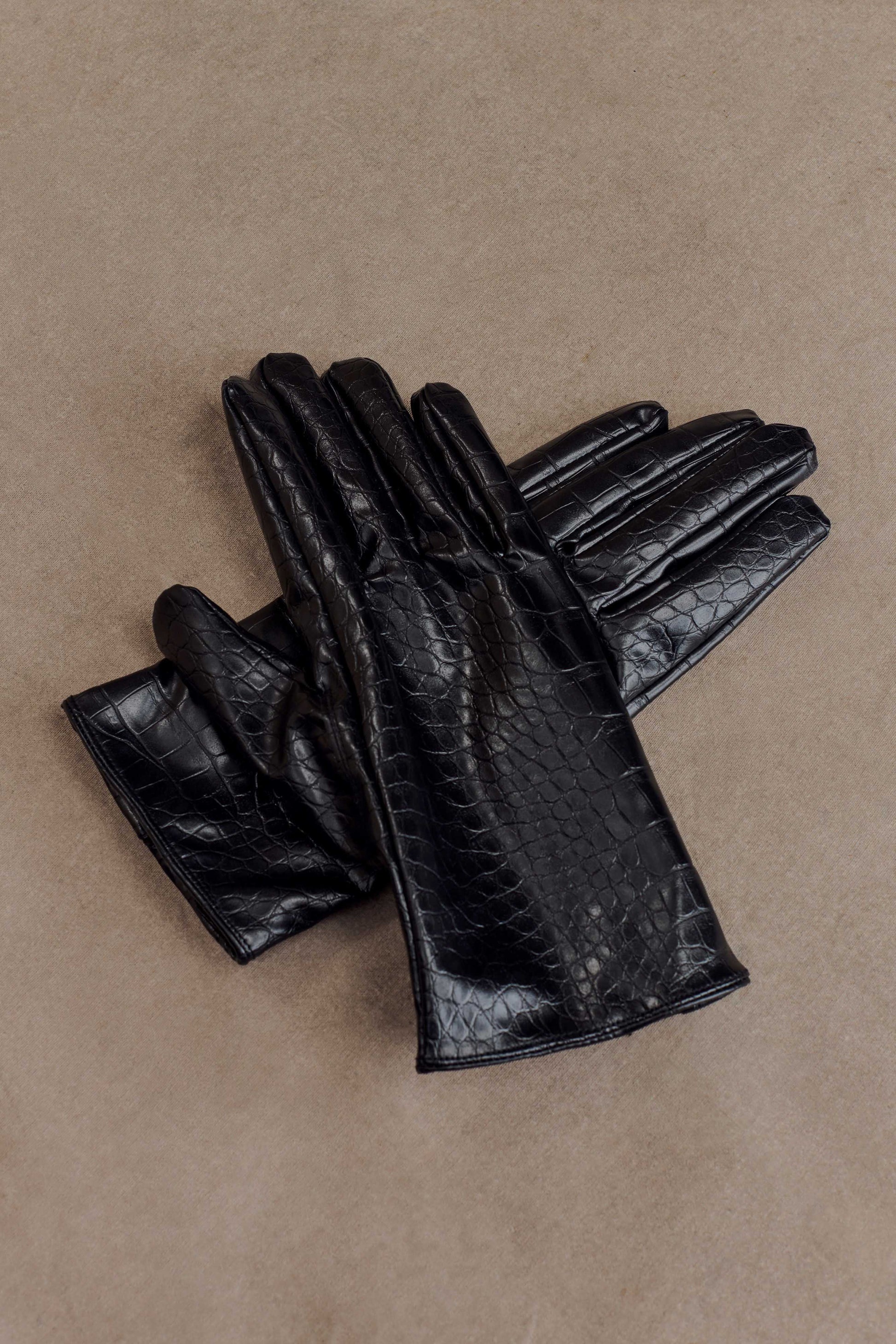 Atlas Faux Leather Crocodile Gloves - Black | MESHKI US Atlas Faux Leather Crocodile Gloves - Black | MESHKI US