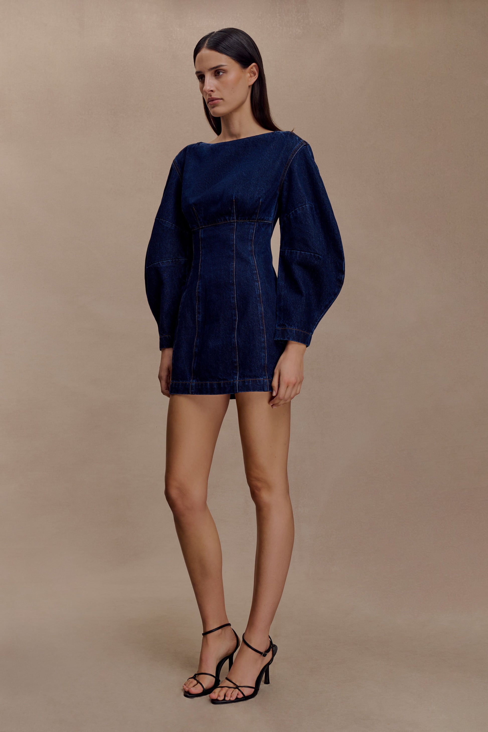 Cosmala Denim Long Sleeve Mini Dress / Indigo Blue | MESHKI
