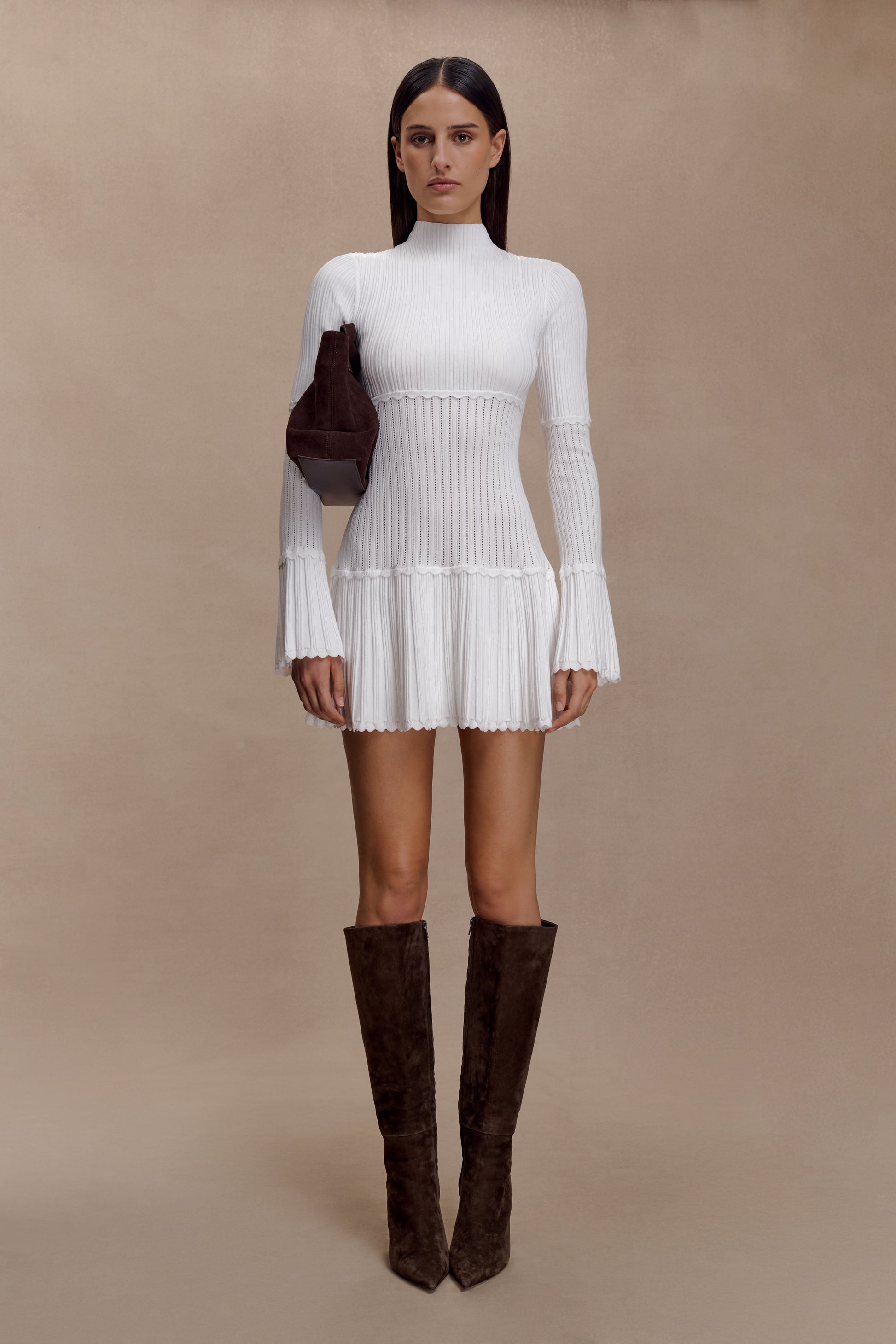 Adena Pointelle Knit Mini Dress - Ivory #6