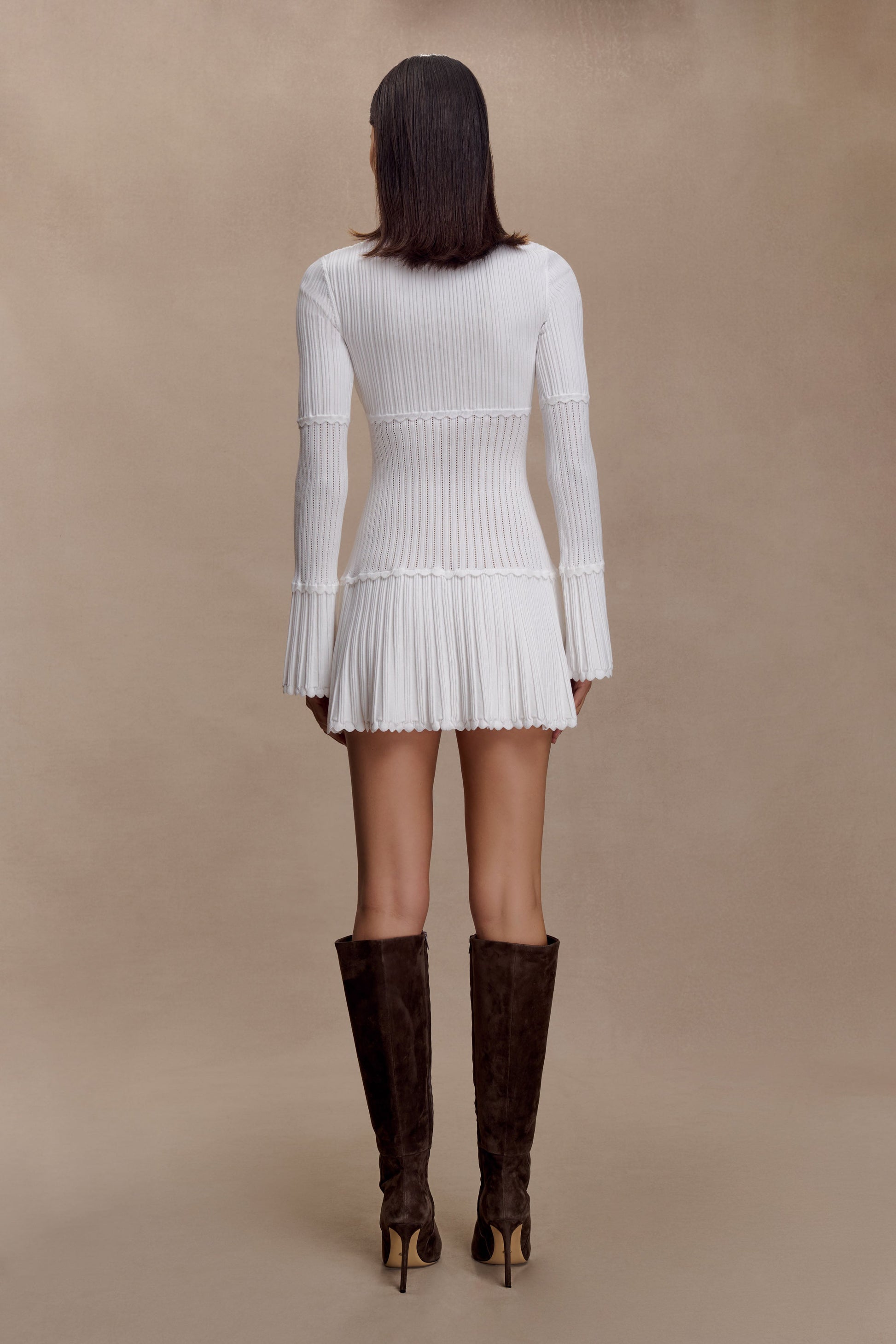 Adena Pointelle Knit Mini Dress - Ivory #4