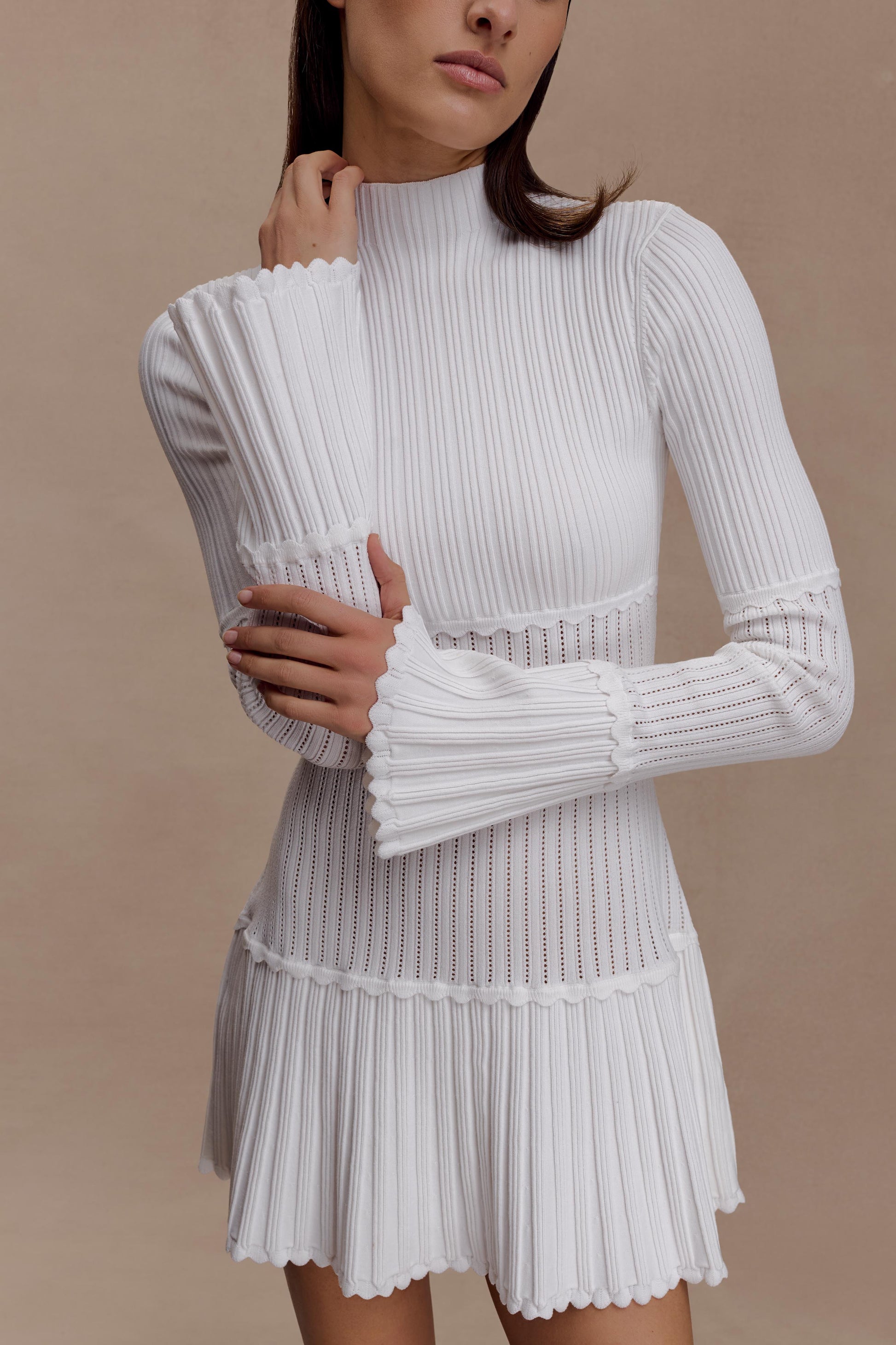 Adena Pointelle Knit Mini Dress - Ivory #3