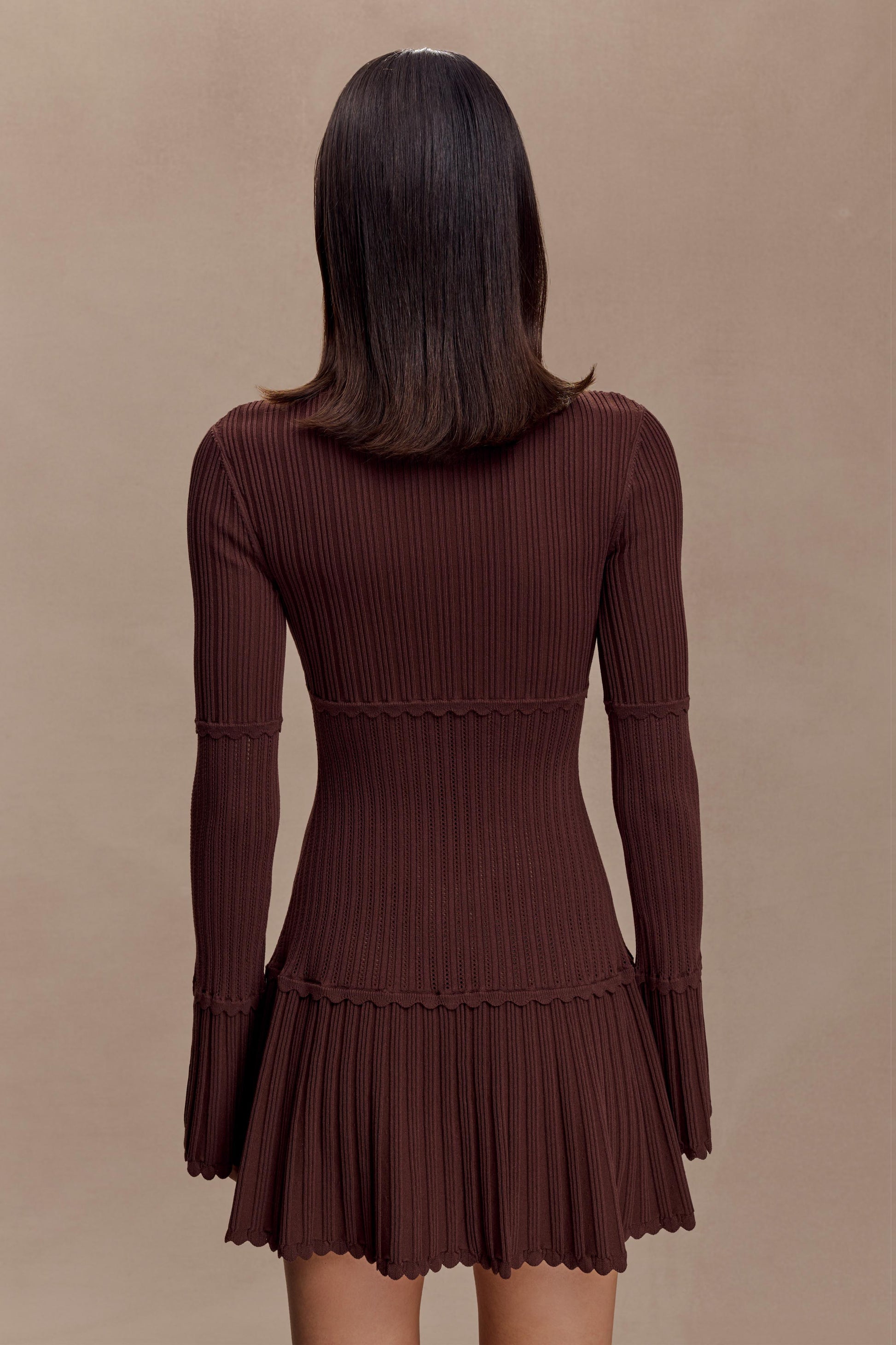 Adena Pointelle Knit Mini Dress - Chocolate #3