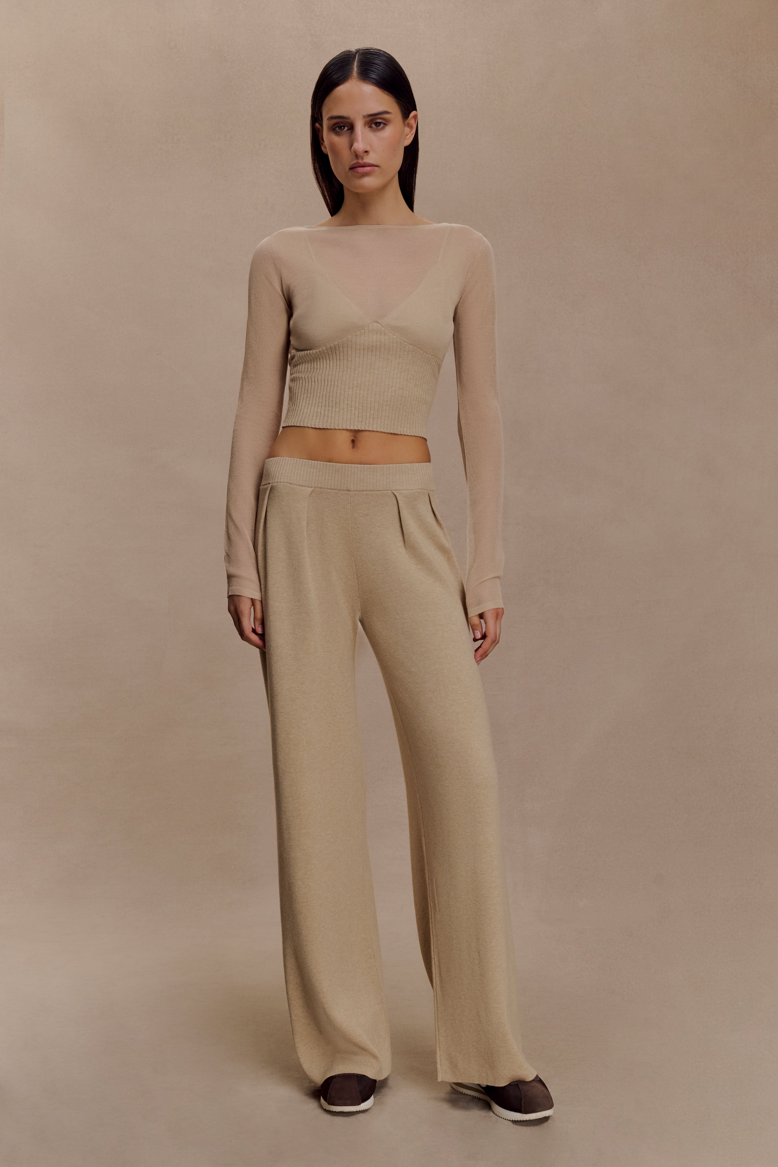 seed and soil Calm knit pants ベージュ F Frannie Gathered Silk Blend Knit Pants - Sand | MESHKI US