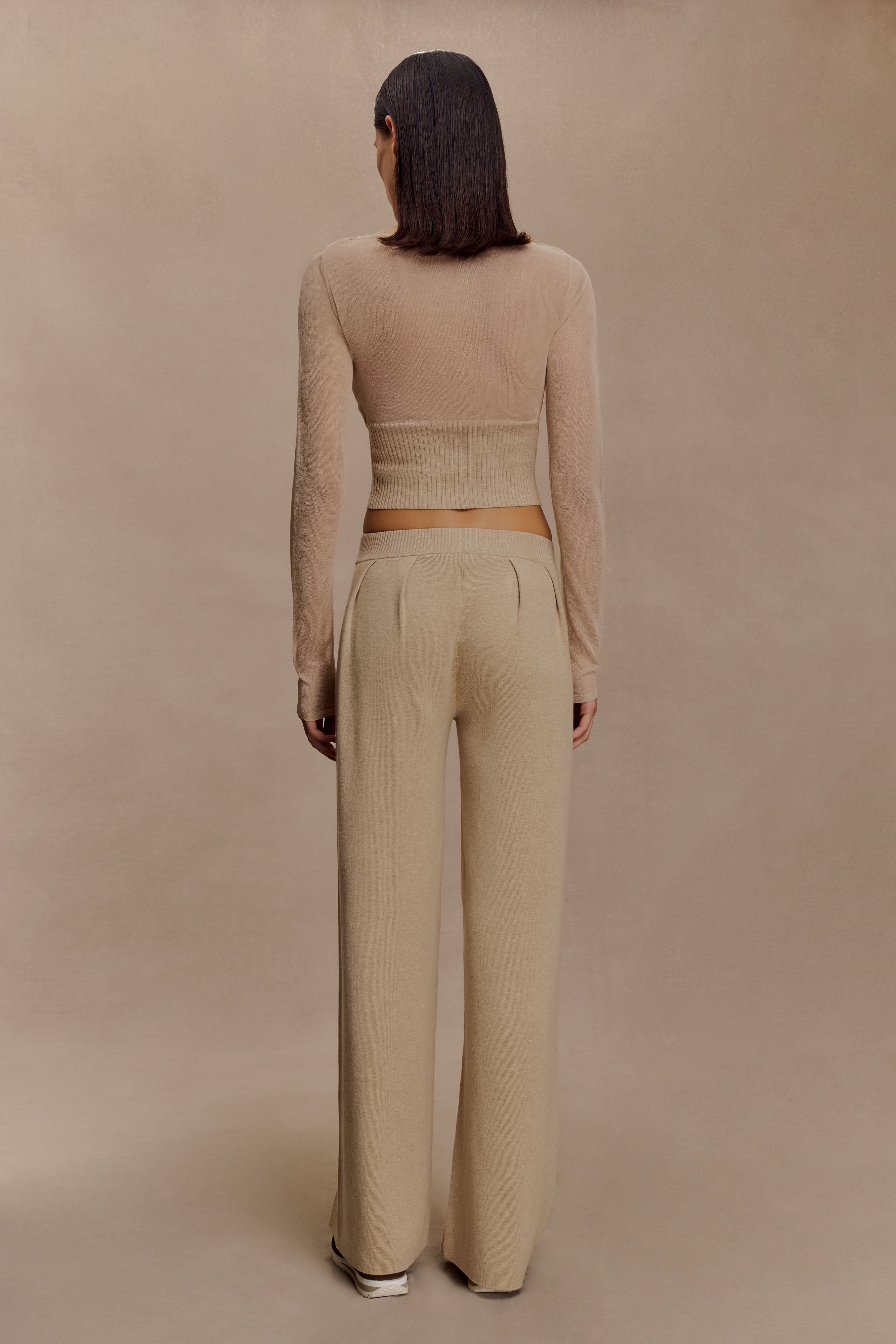 Frannie Gathered Silk Blend Knit Pants - Sand | MESHKI US