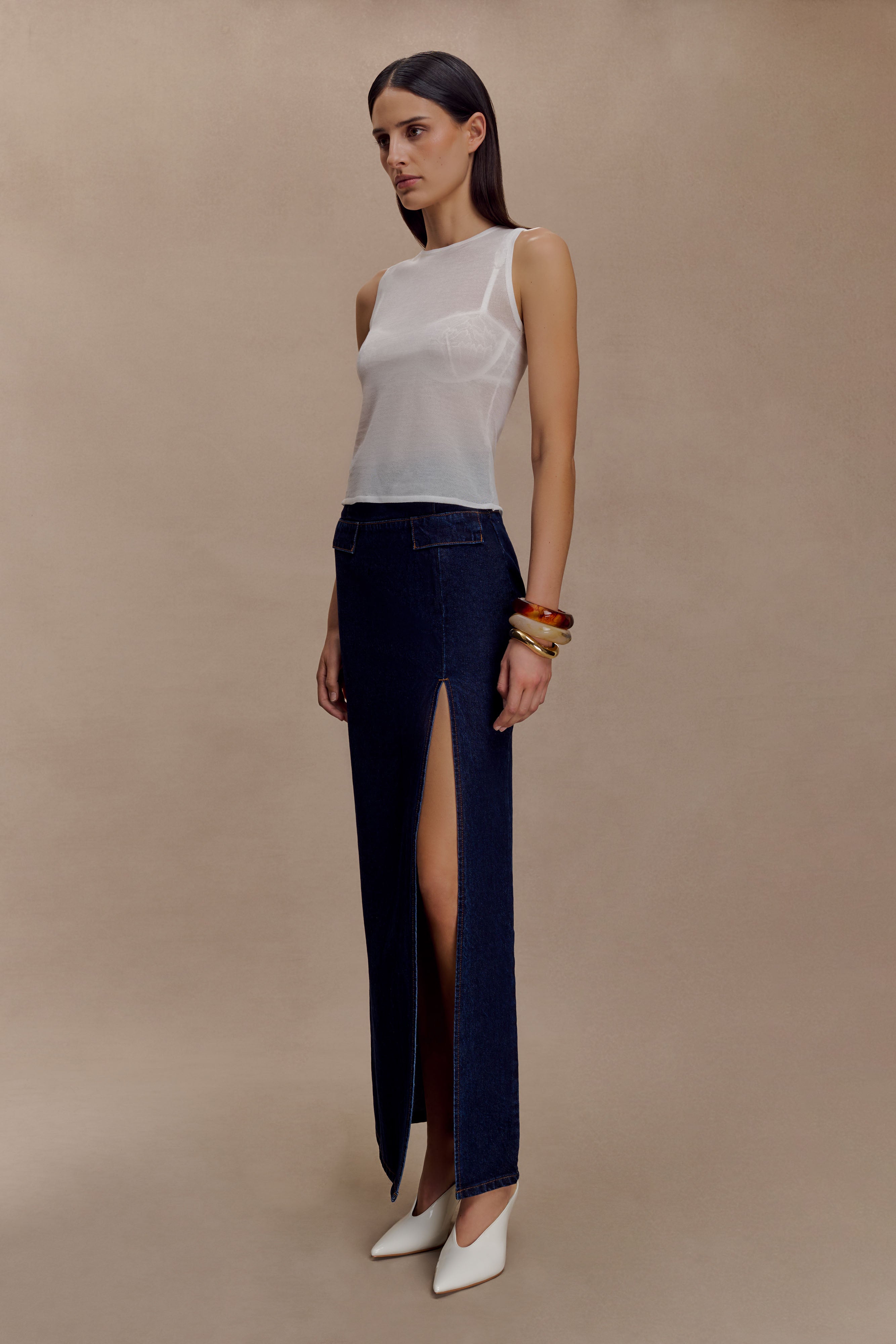 Dollie Sheer Knit Tank Top - Ivory | MESHKI US