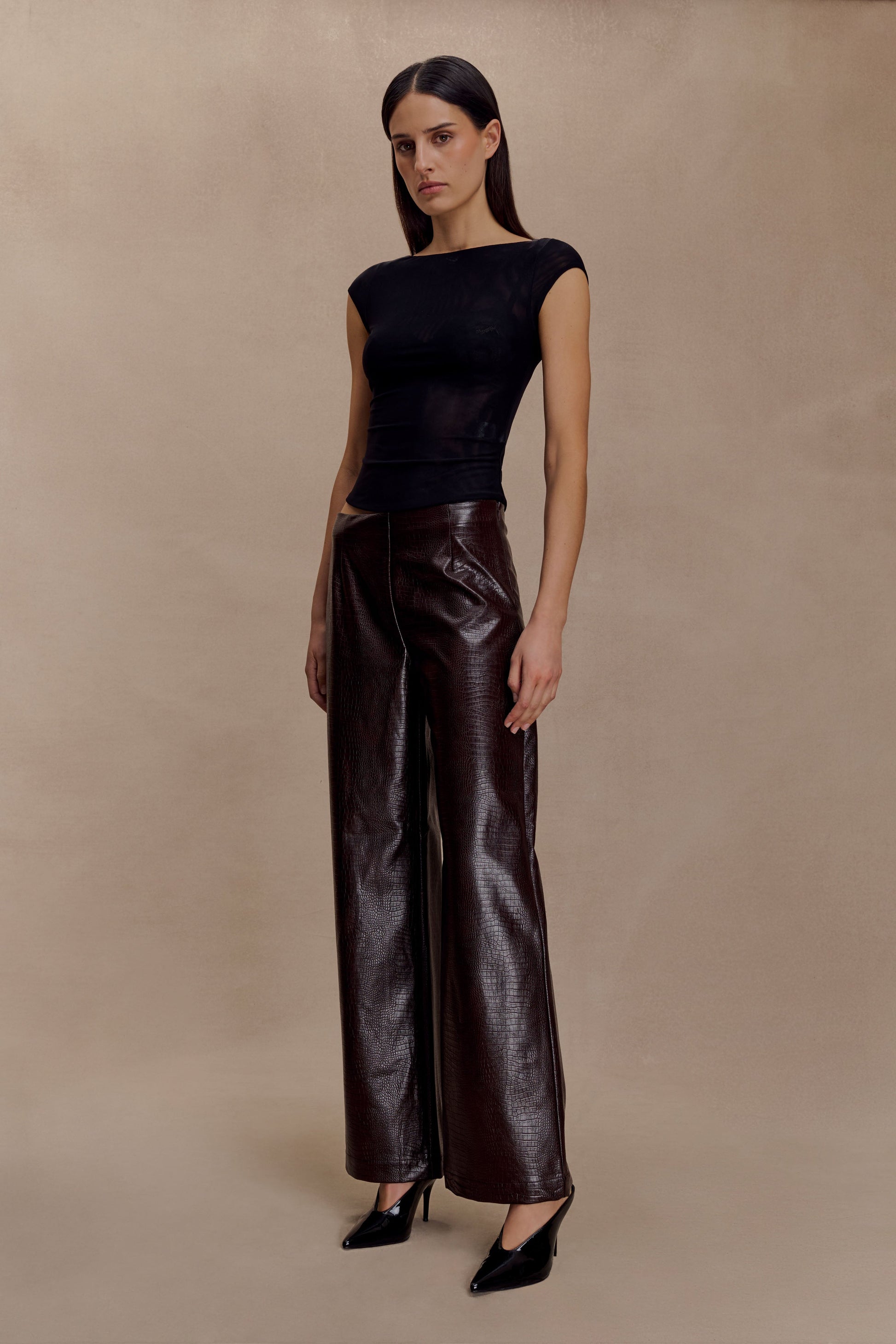Henry Croc Faux Leather Straight Leg Pants - Dark Chocolate #5