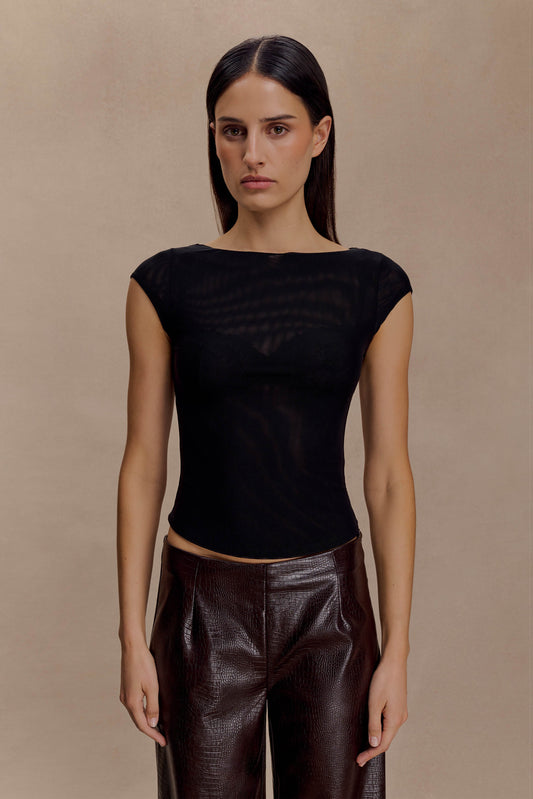 Romana Short Sleeve Mesh Top - Black