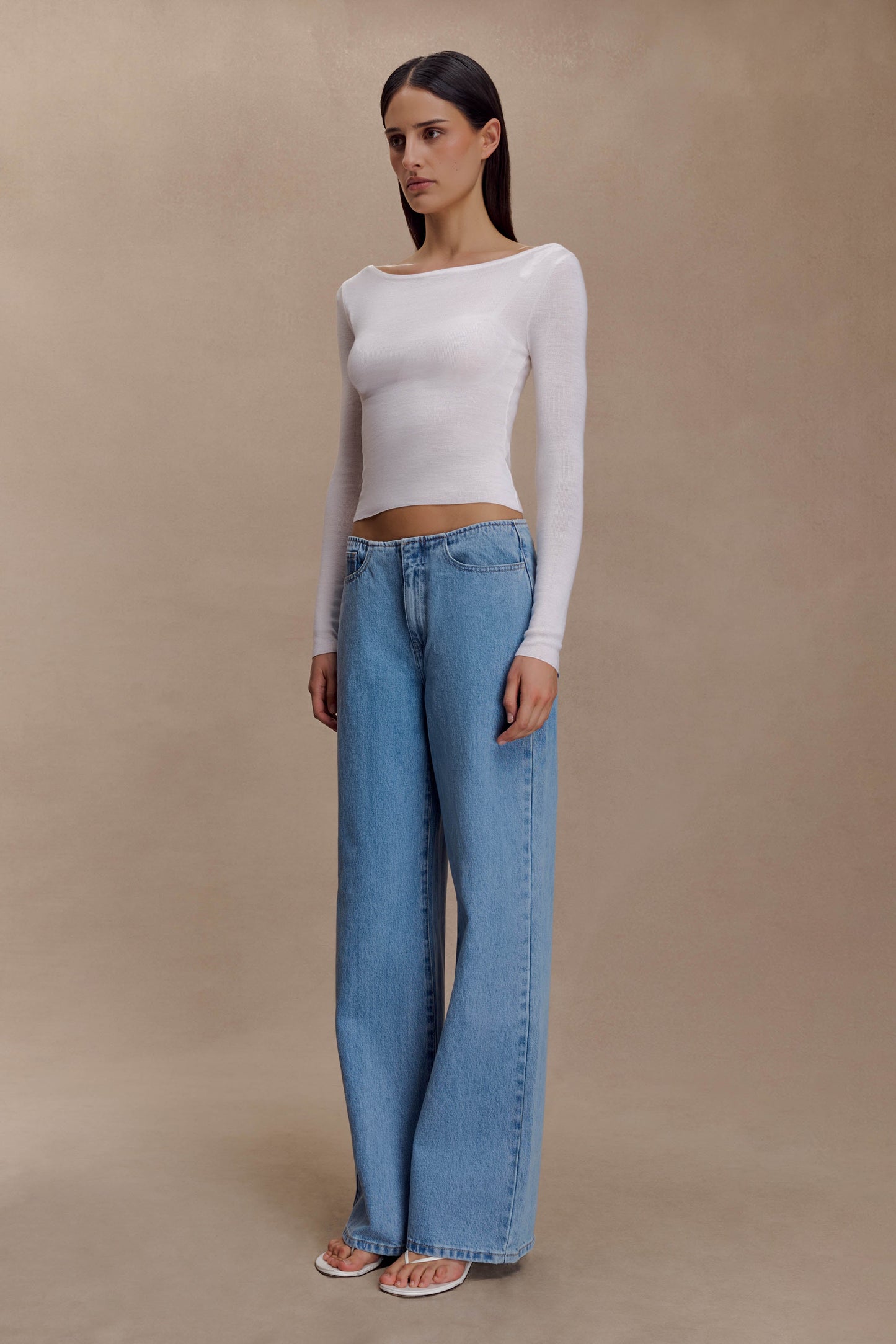 Paedyn Merino Wool Ribbed Long Sleeve Top - Ivory