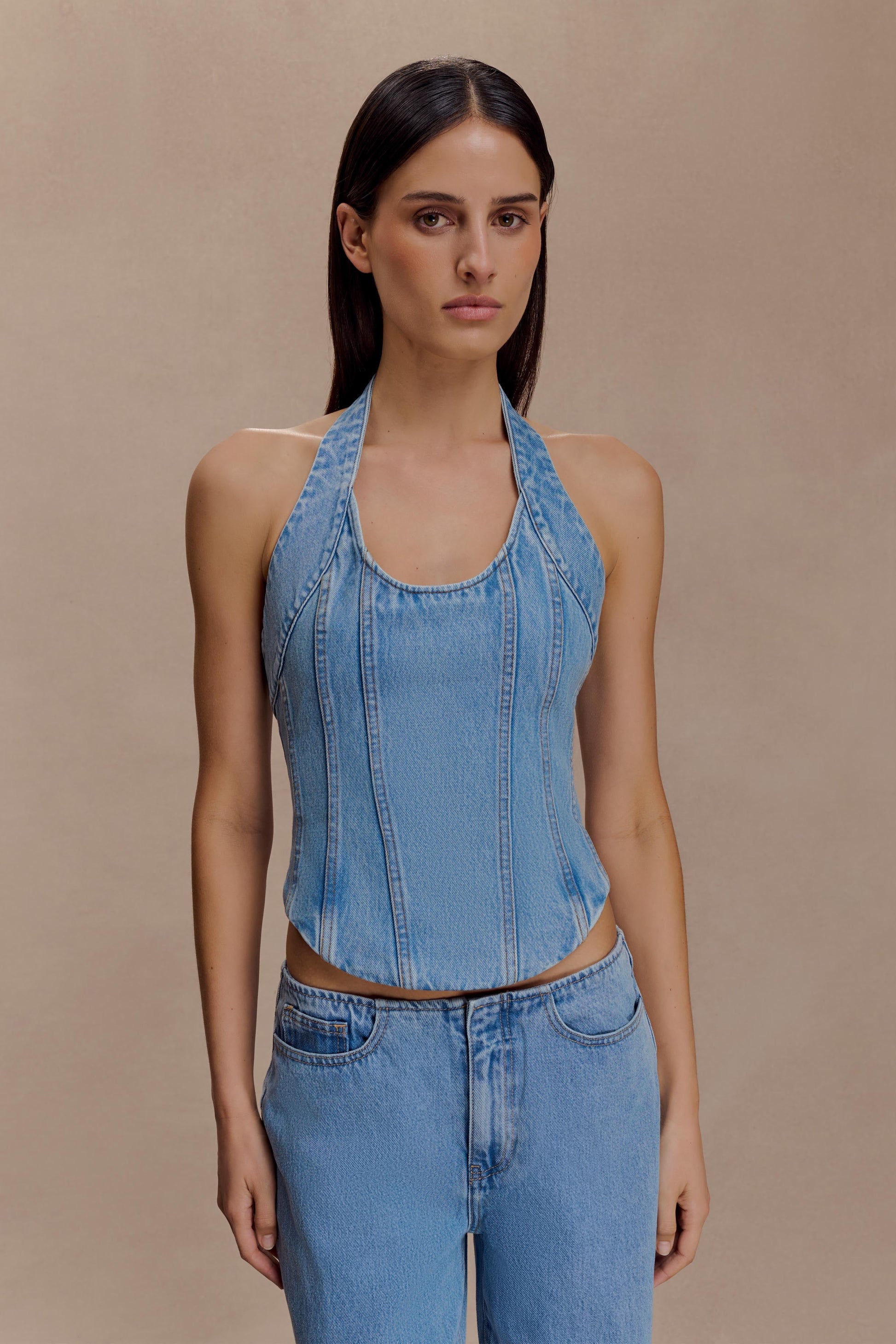 Meadow Denim Corset Halter Top - Classic Blue #4