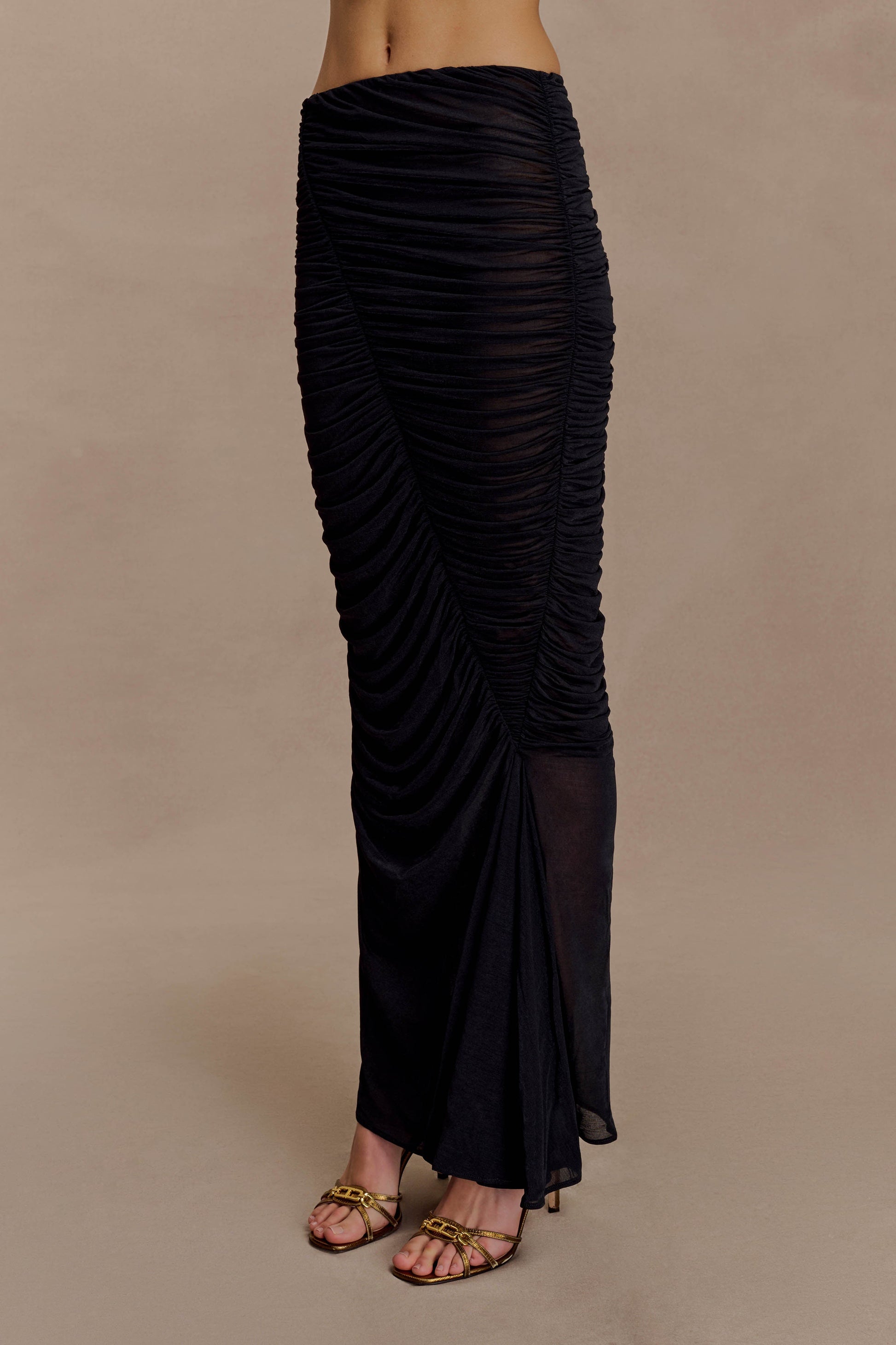 Matilda Ruched Mesh Maxi Skirt - Black #4