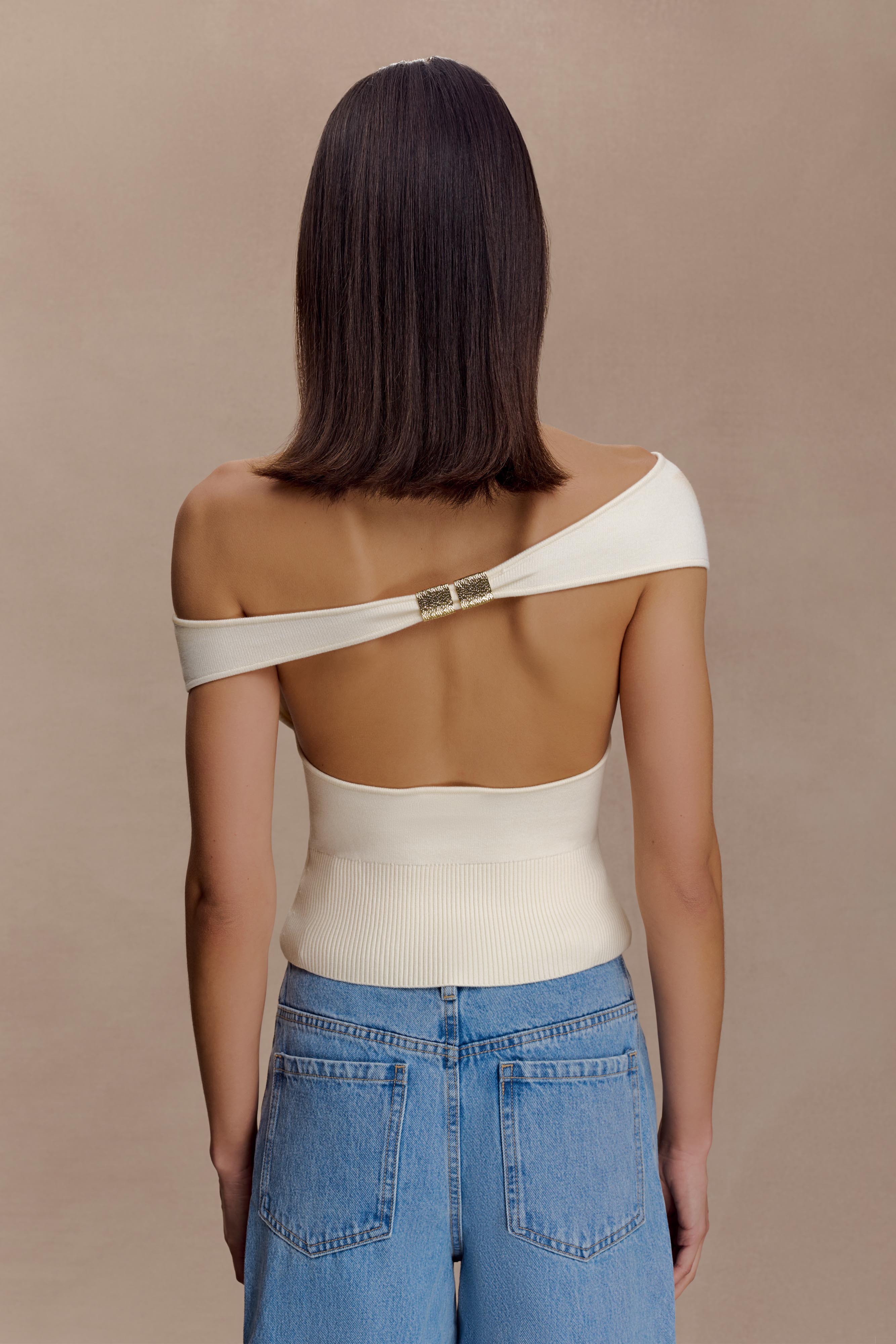 Carley Off Shoulder Knit Top - Ivory | MESHKI US
