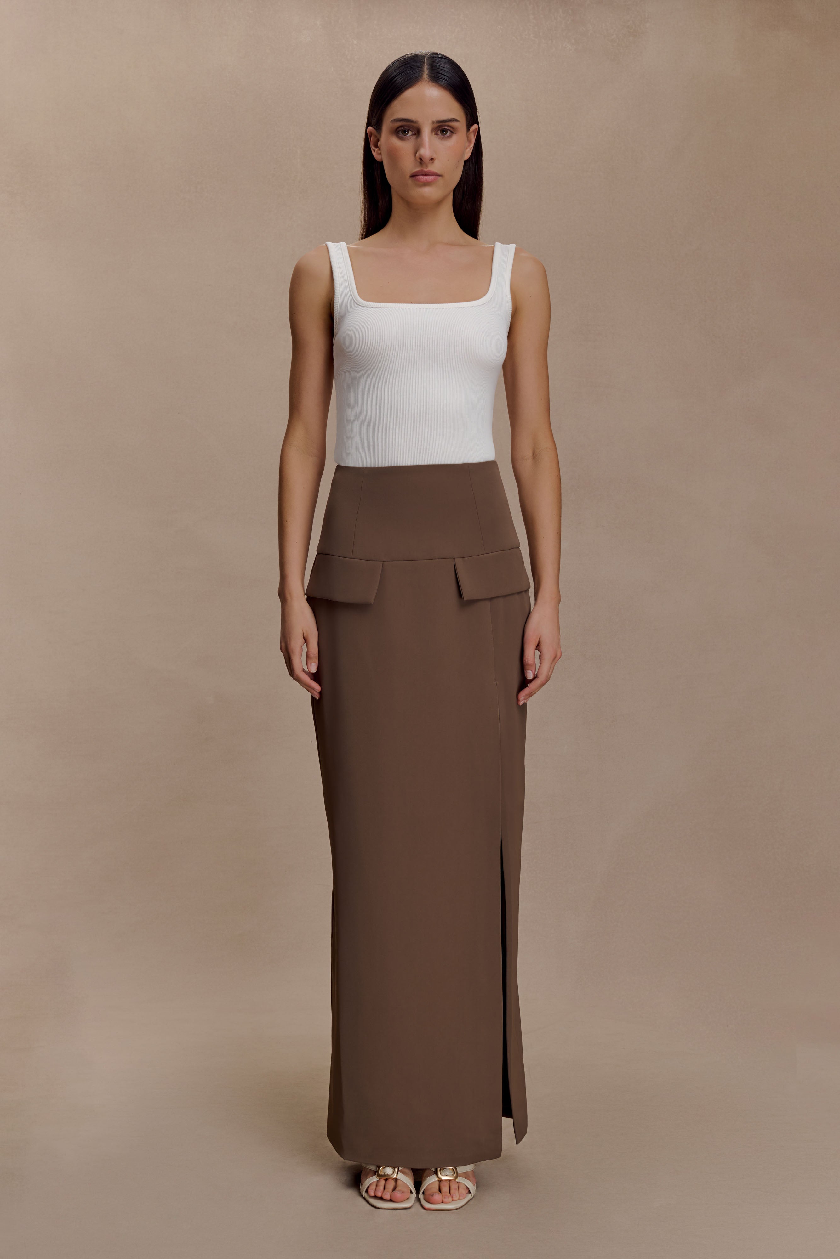Cassie Column Maxi Skirt - Cacao Brown | MESHKI US