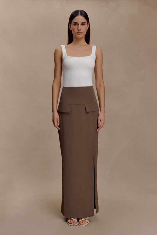 Cassie Column Maxi Skirt - Cacao Brown