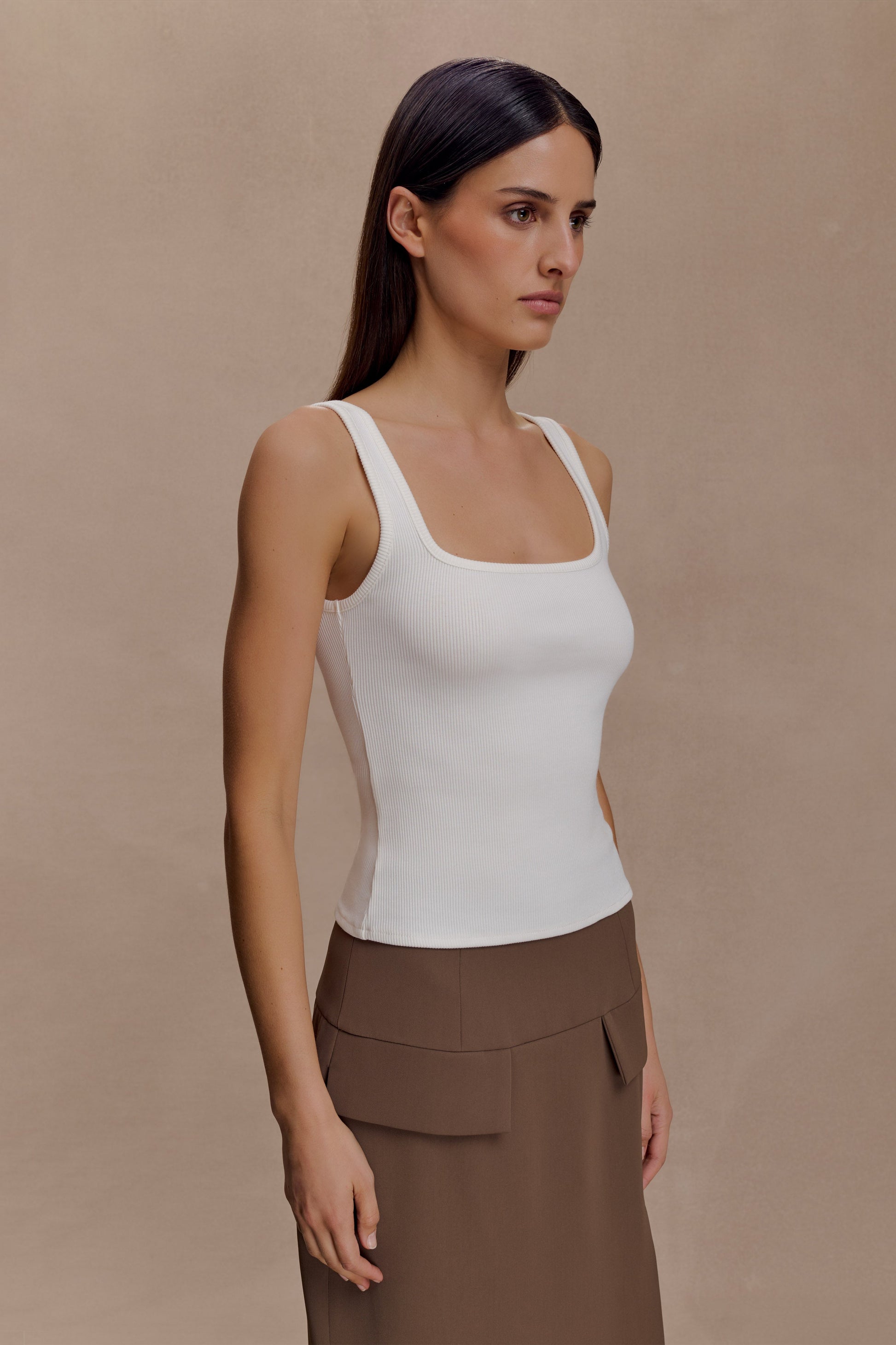 Aisling Ribbed Square Neck Sleeveless Top - Ivory #3