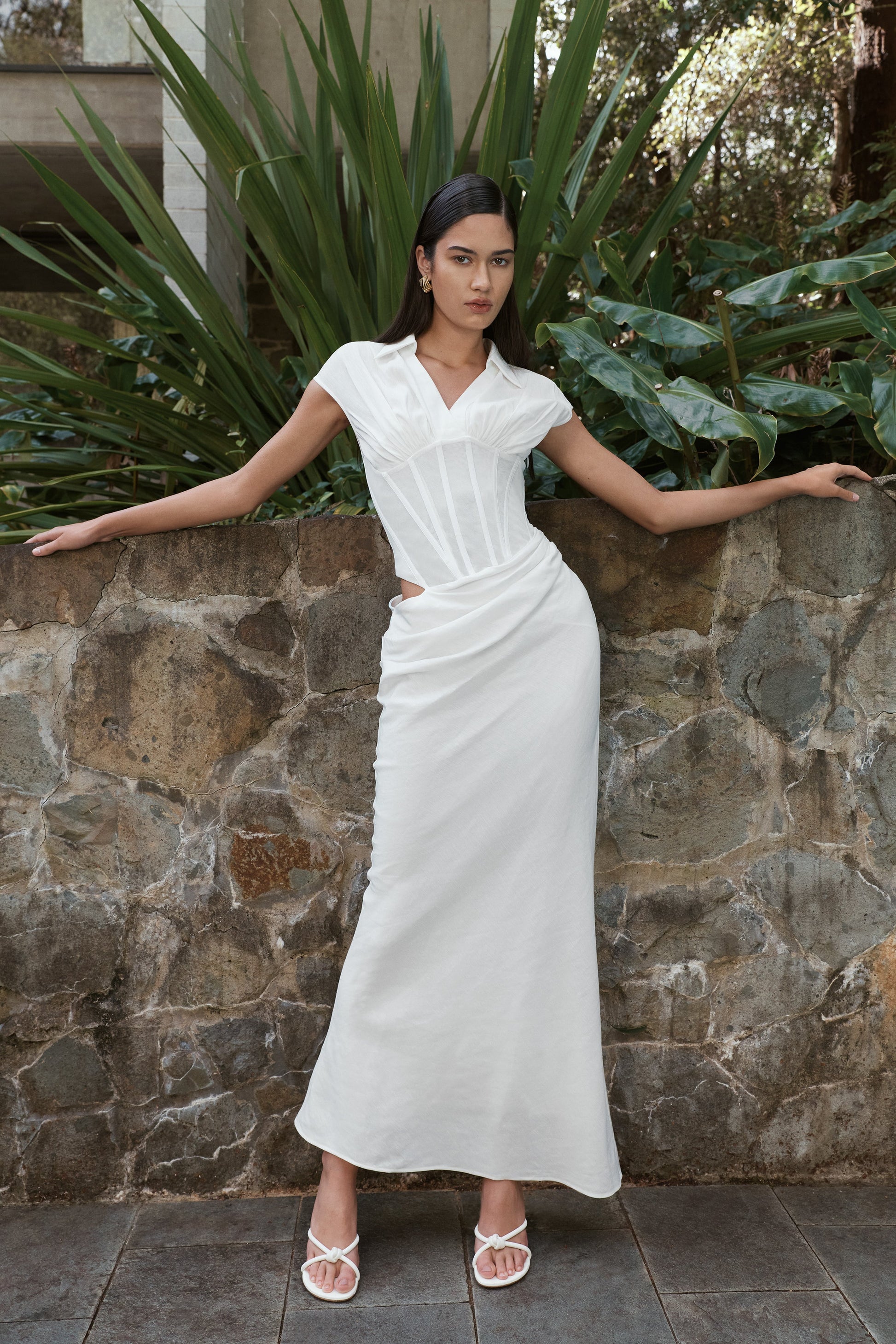 Saphira Shirt Corset Maxi Dress / White | Meshki | L Saphira Shirt Corset Maxi Dress / White | Meshki | L