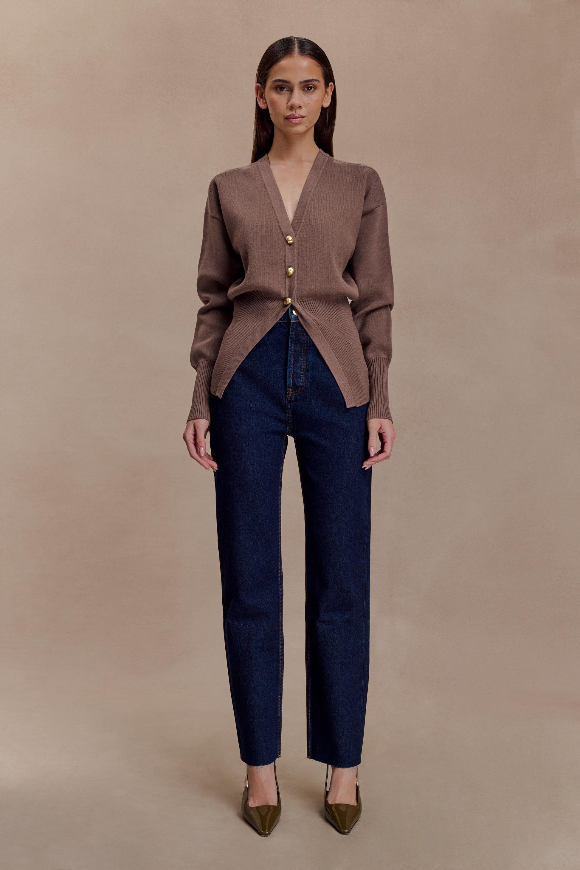 Amanda Statement Button Knit Cardigan - Cacao Brown #3