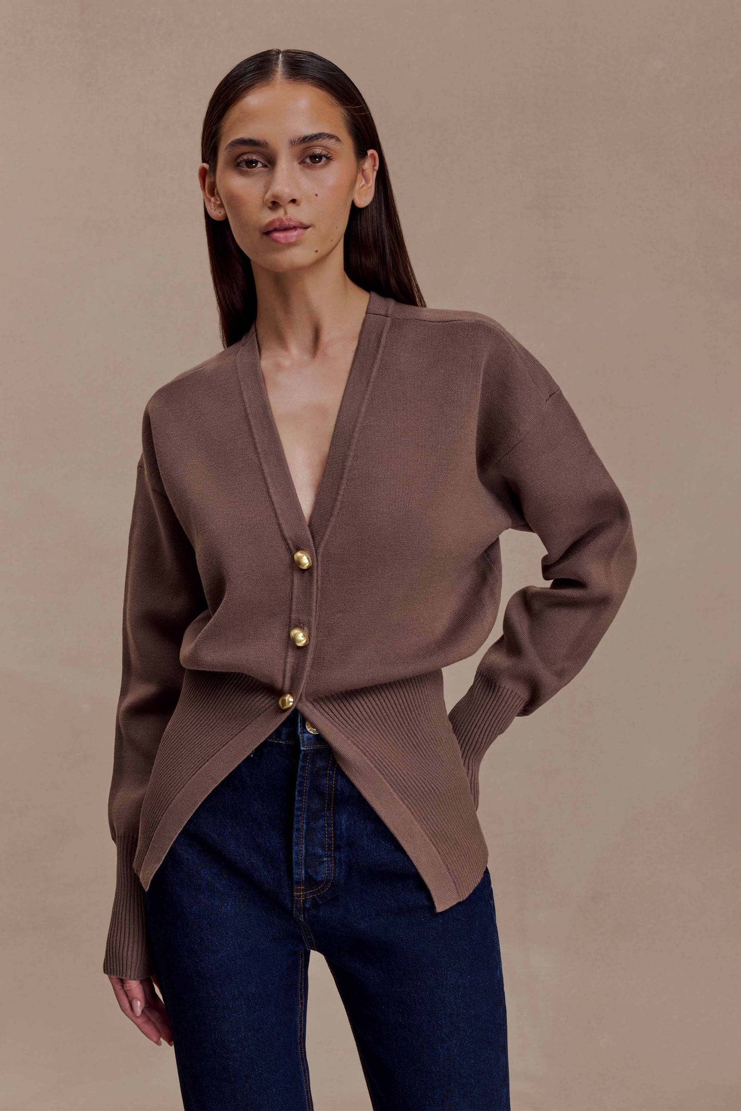 Amanda Statement Button Knit Cardigan - Cacao Brown