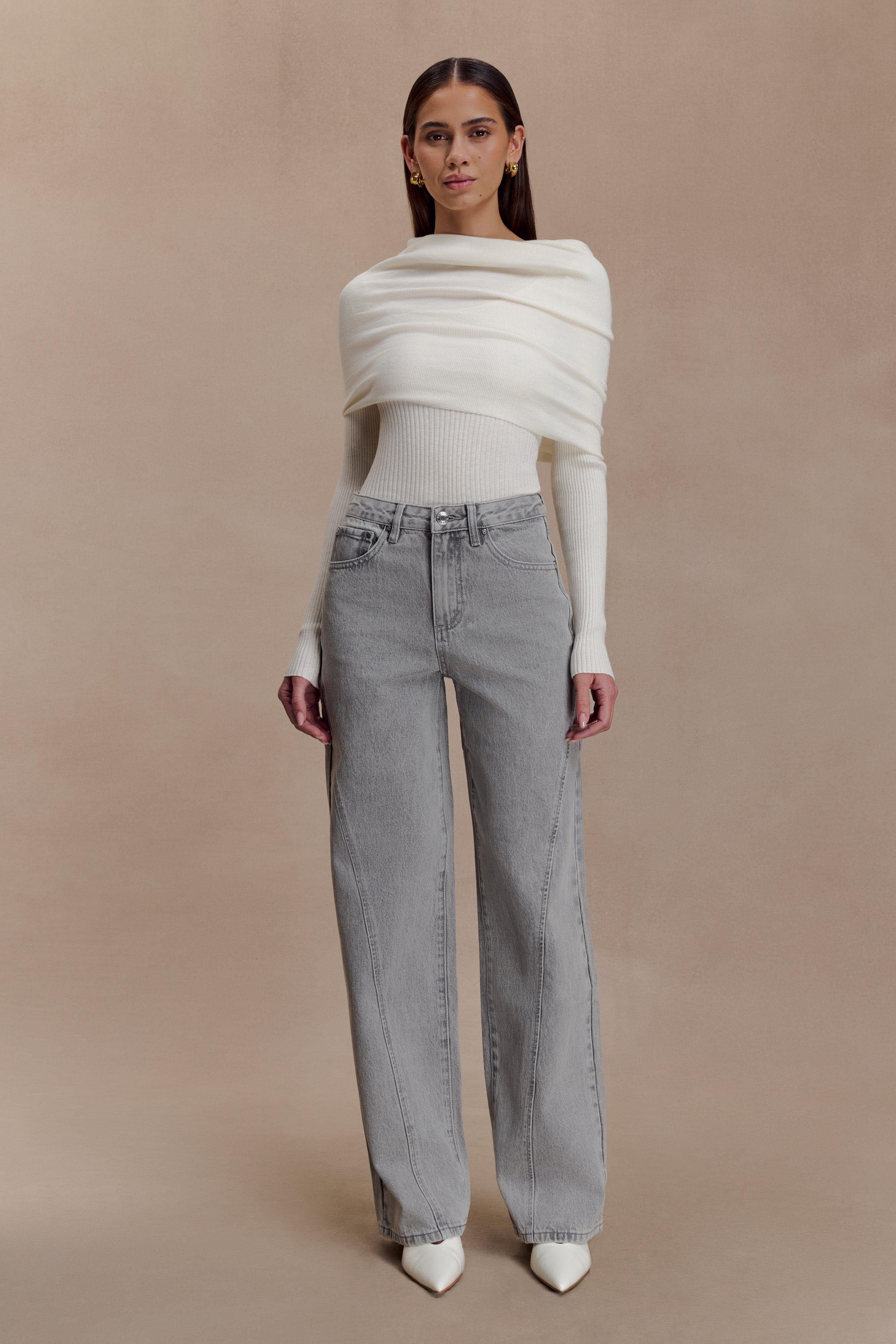Georgette Mid Rise Paneled Denim Jeans - Grey | MESHKI US