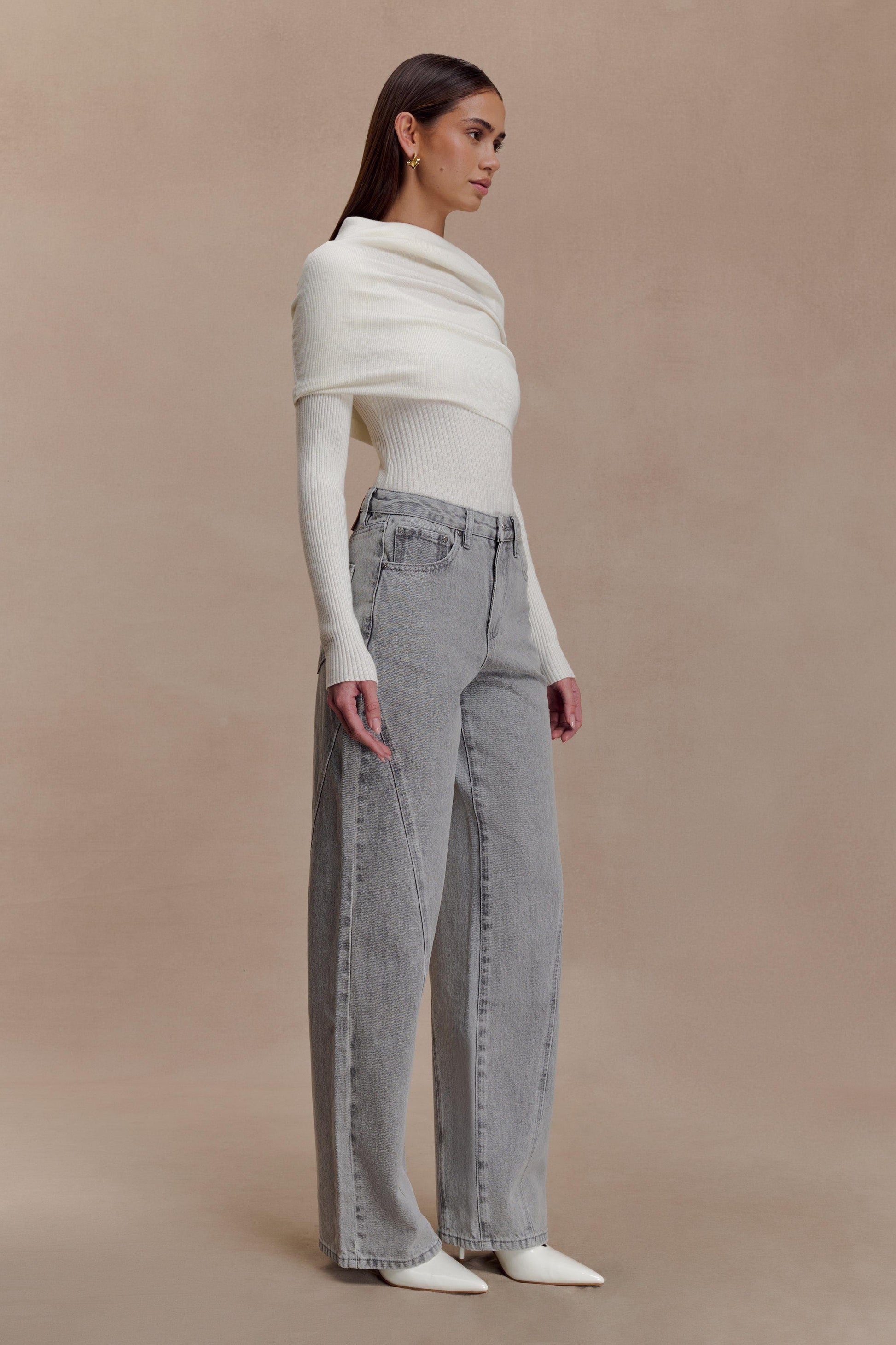 Mazie Asymetrical Cashmere Blend Long Sleeve Knit Top - Ivory #4