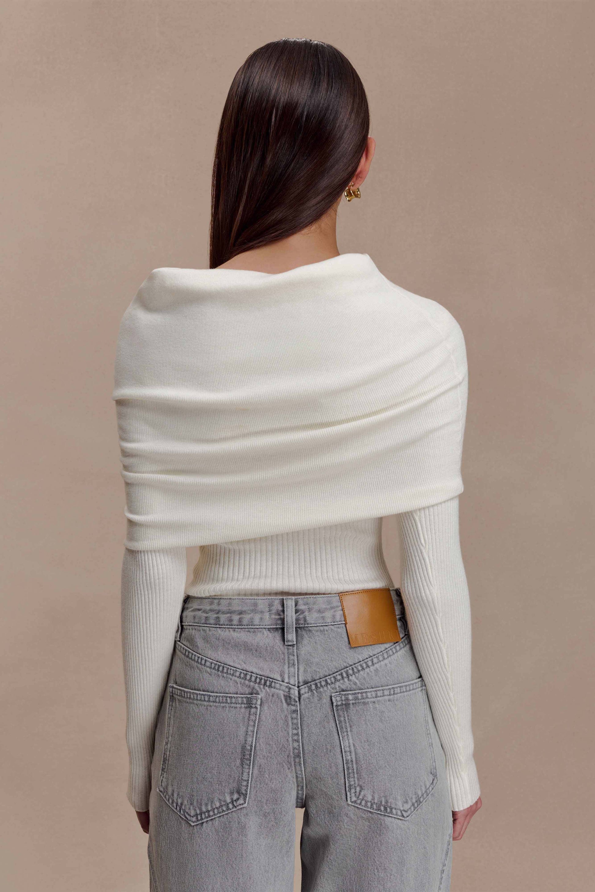 Mazie Asymetrical Cashmere Blend Long Sleeve Knit Top - Ivory #2