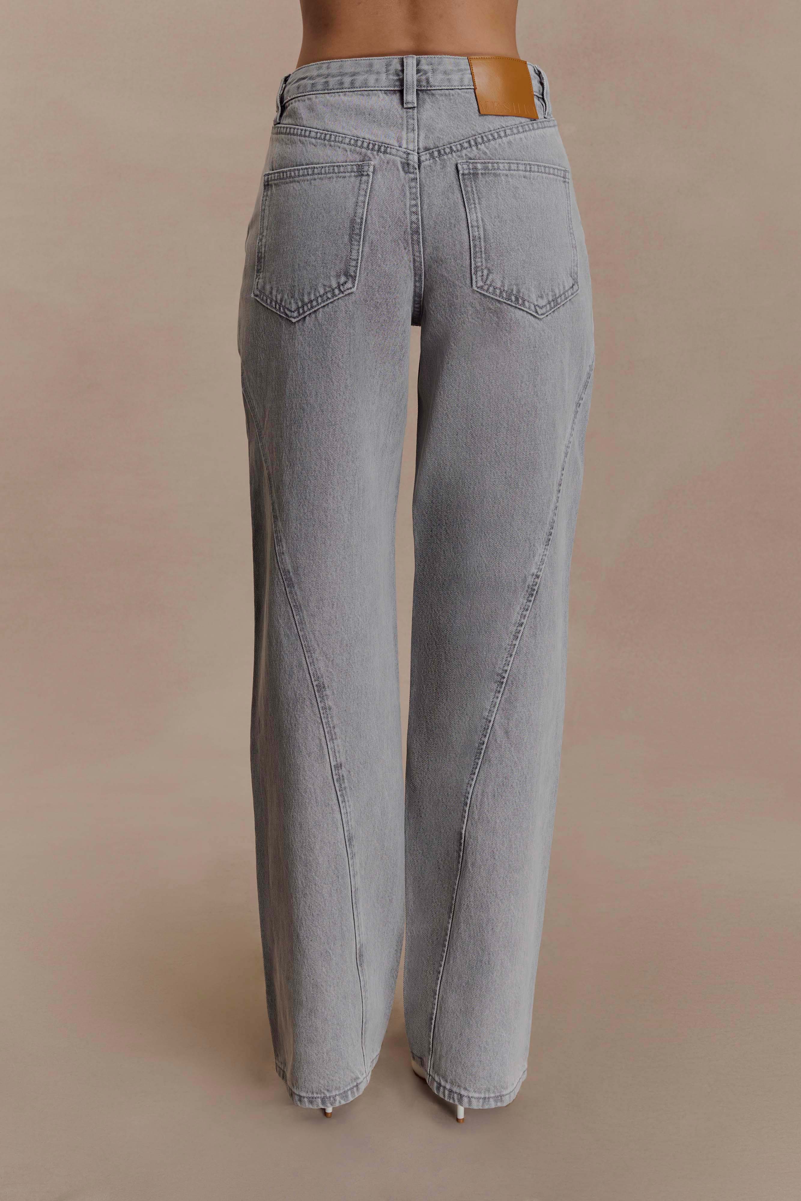 Georgette Mid Rise Paneled Denim Jeans - Grey | MESHKI US