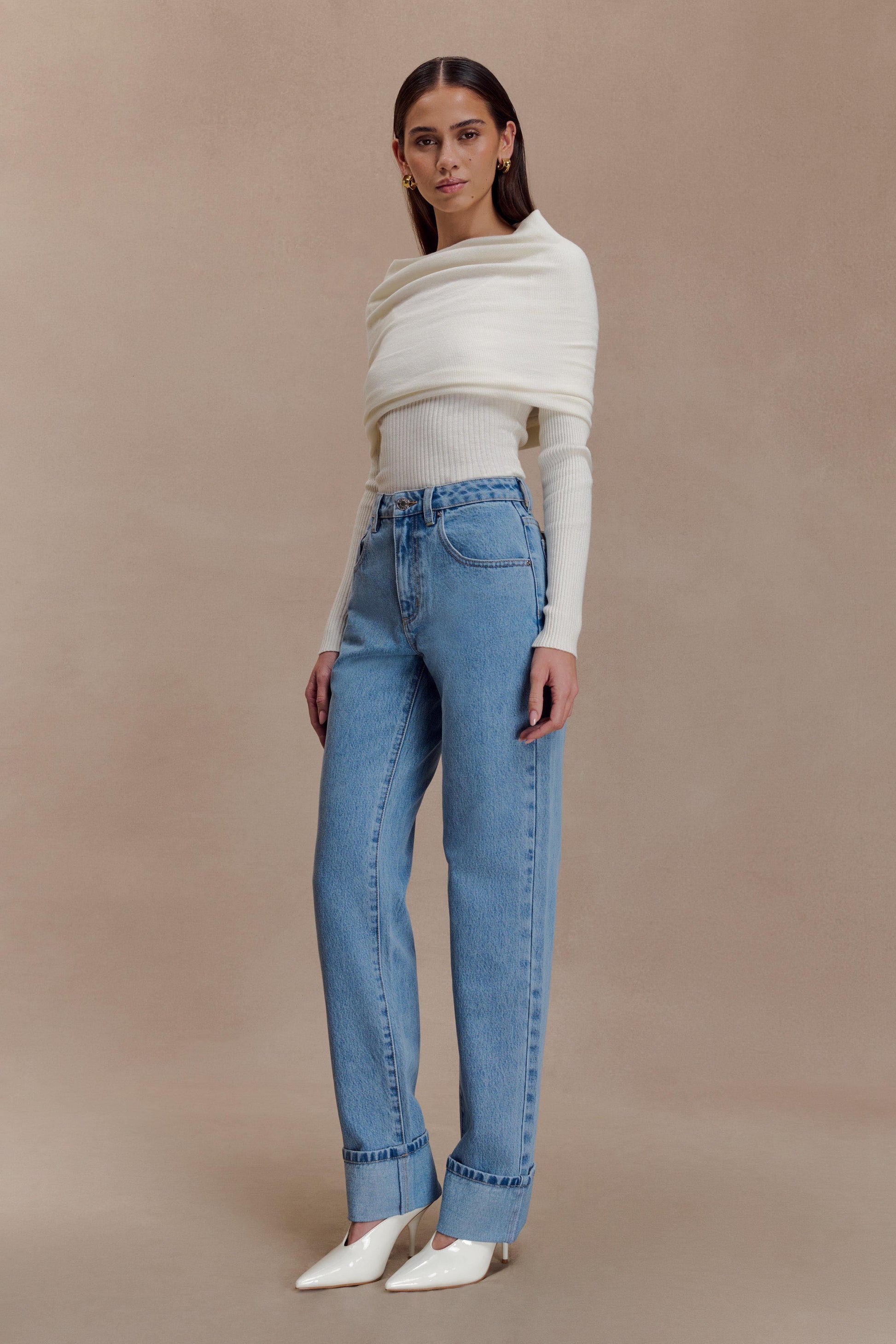 Kirralee Straight Leg Cuffed Jeans - Classic Blue #3