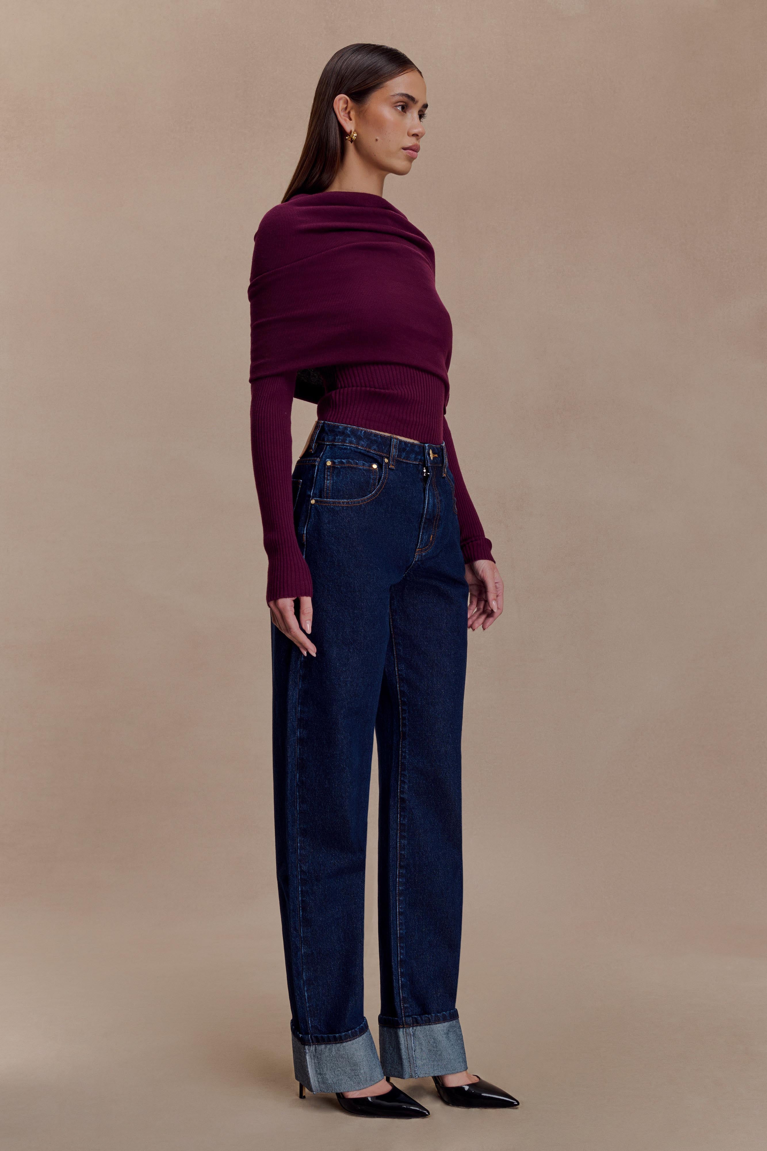 Kirralee Straight Leg Cuffed Jeans - Indigo Blue | MESHKI US
