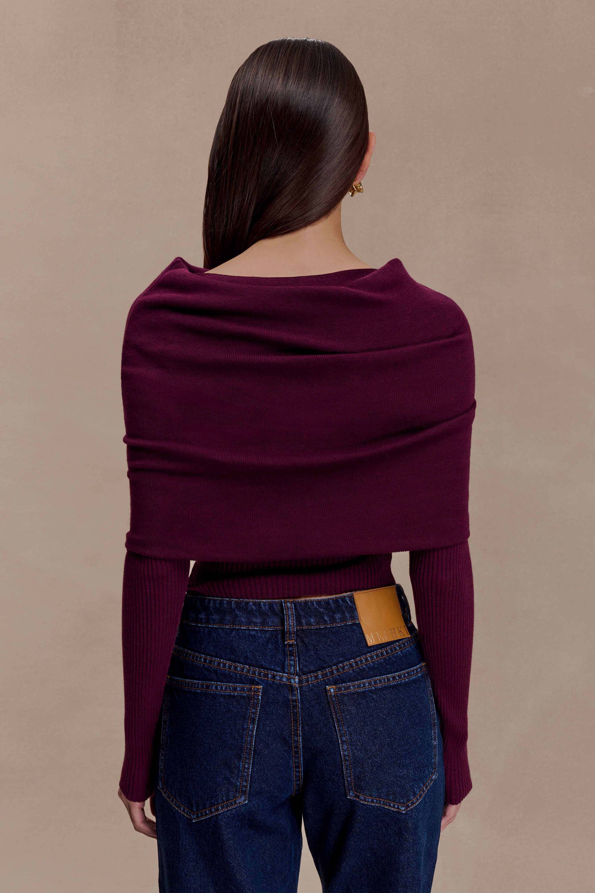Mazie Asymetrical Cashmere Blend Long Sleeve Knit Top - Plum #2