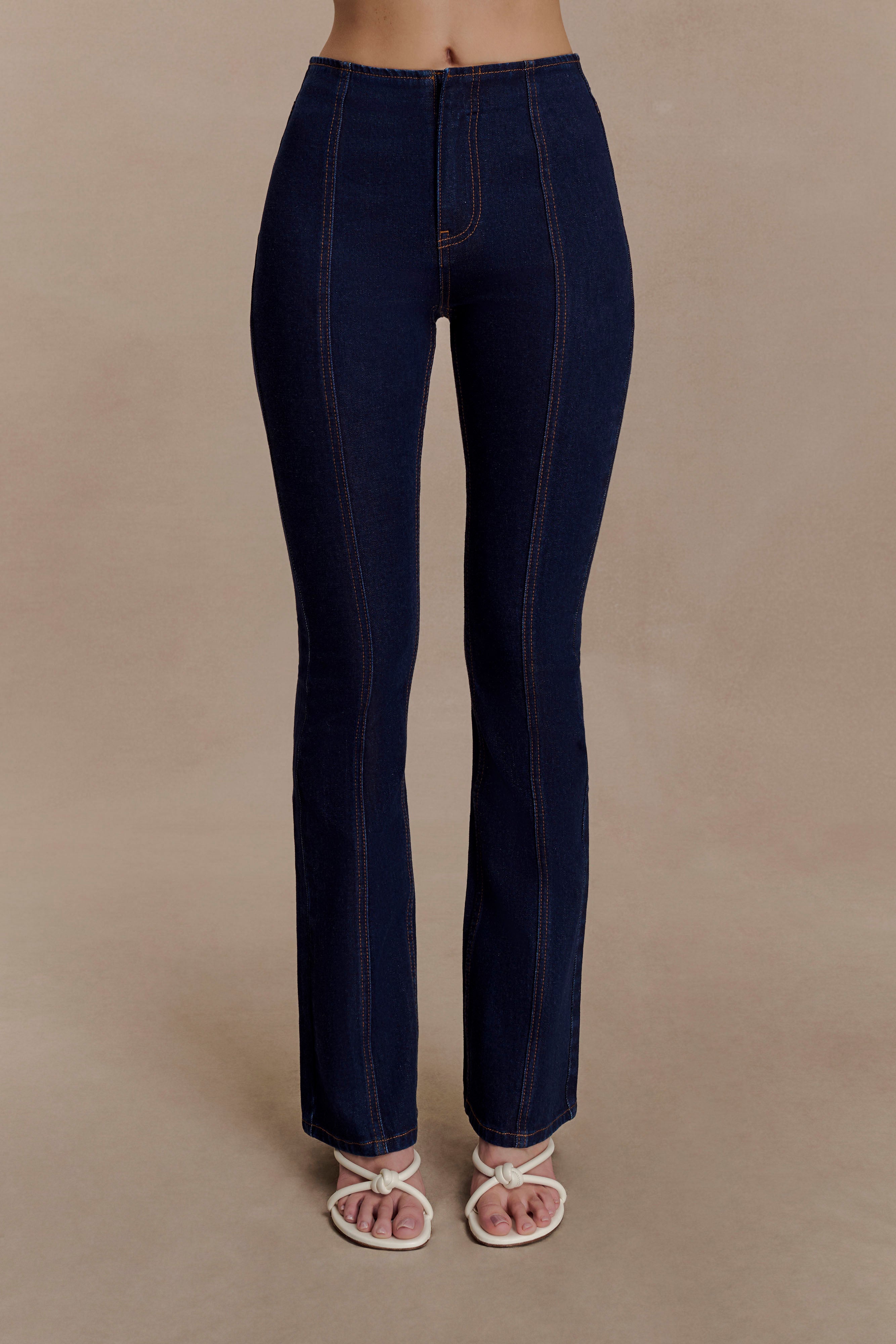 Clio Paneled Flare Jeans - Indigo Blue | MESHKI US