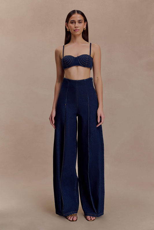 Belle Denim Cropped Bralette - Indigo Blue