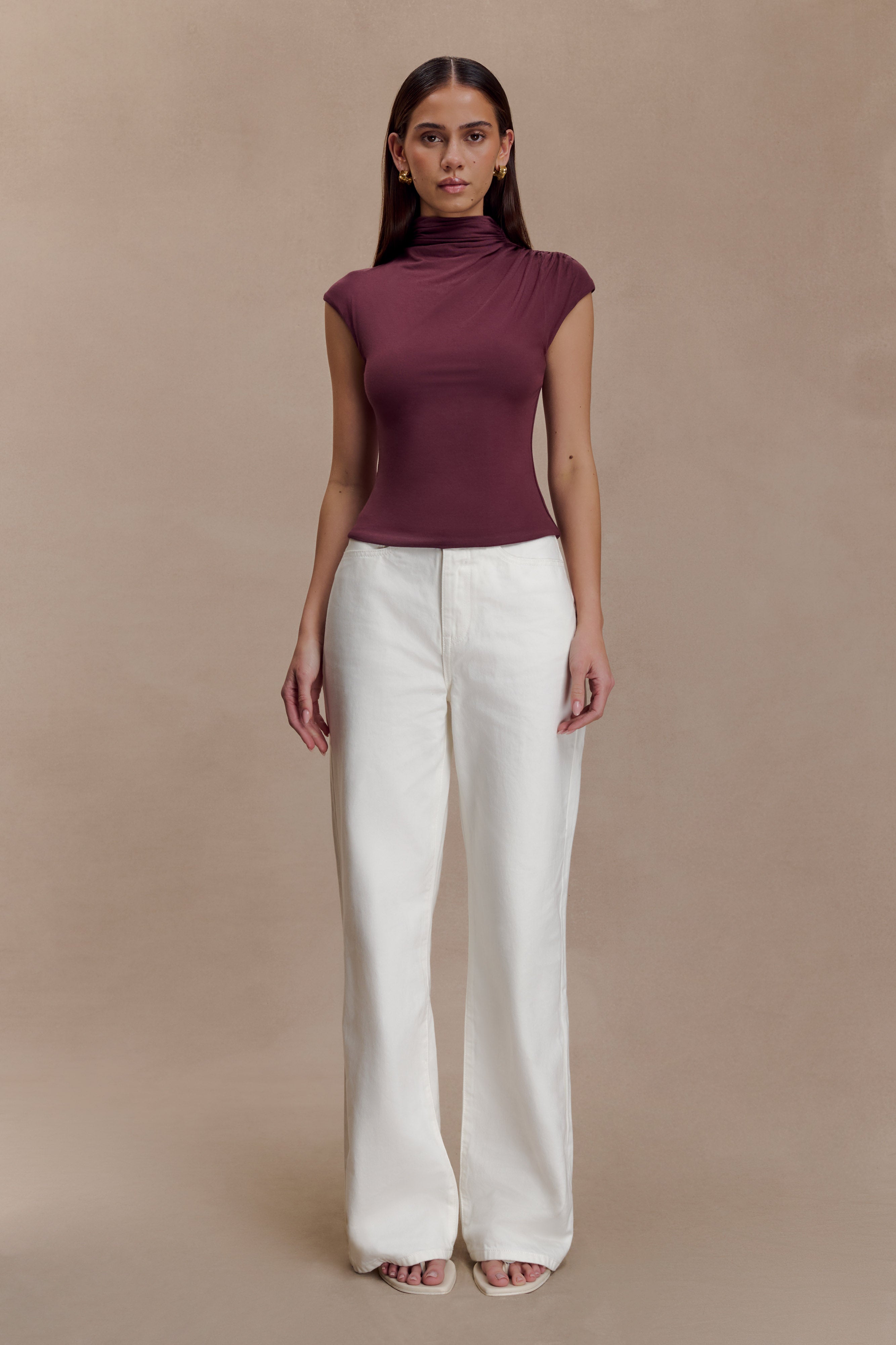 Freesia High Neck Sleeveless Top - Mahogany | MESHKI US