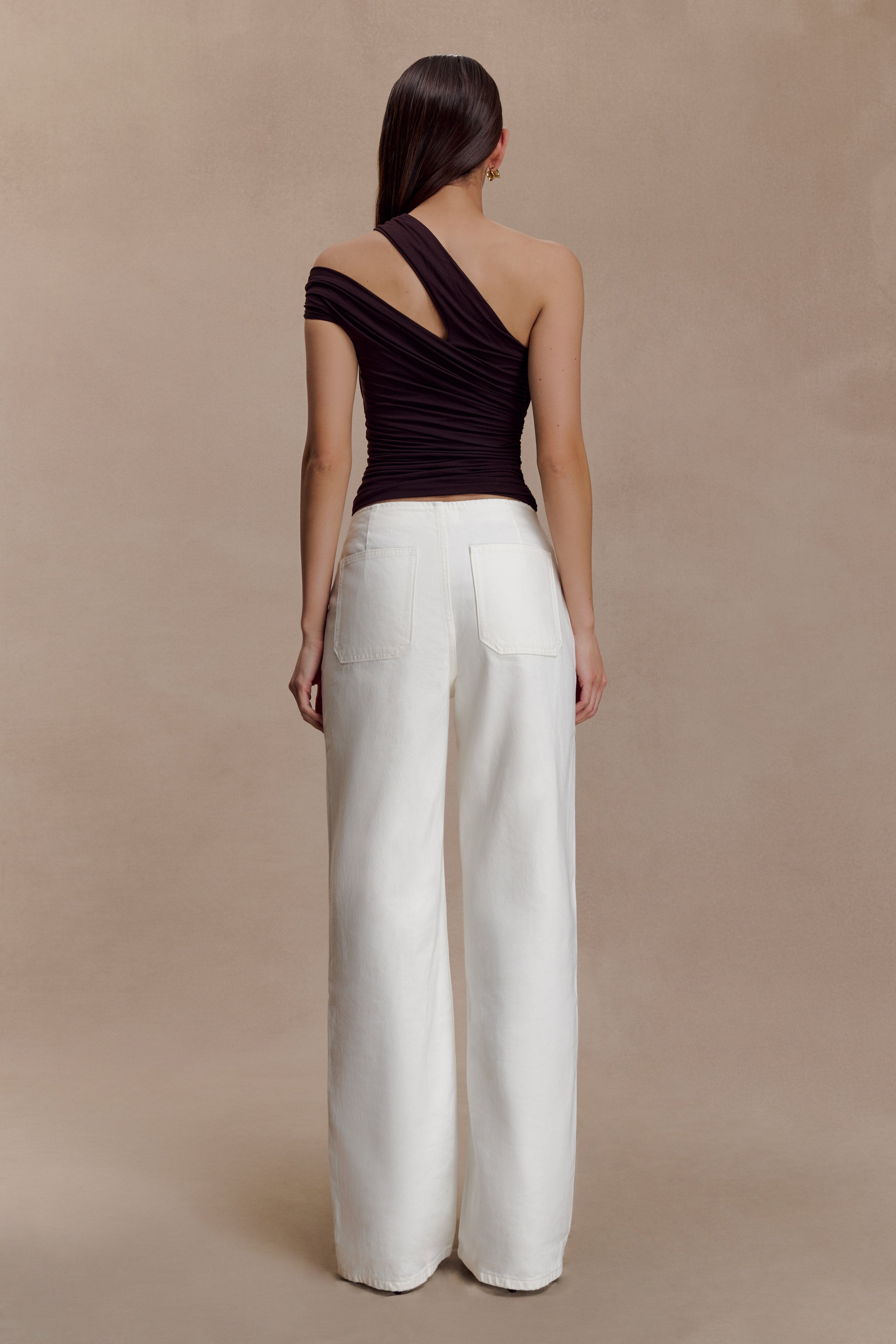 【新品未使用】マイラン One Shoulder RibbonTops Anna One Shoulder Modal Top - Cacao Brown | MESHKI US