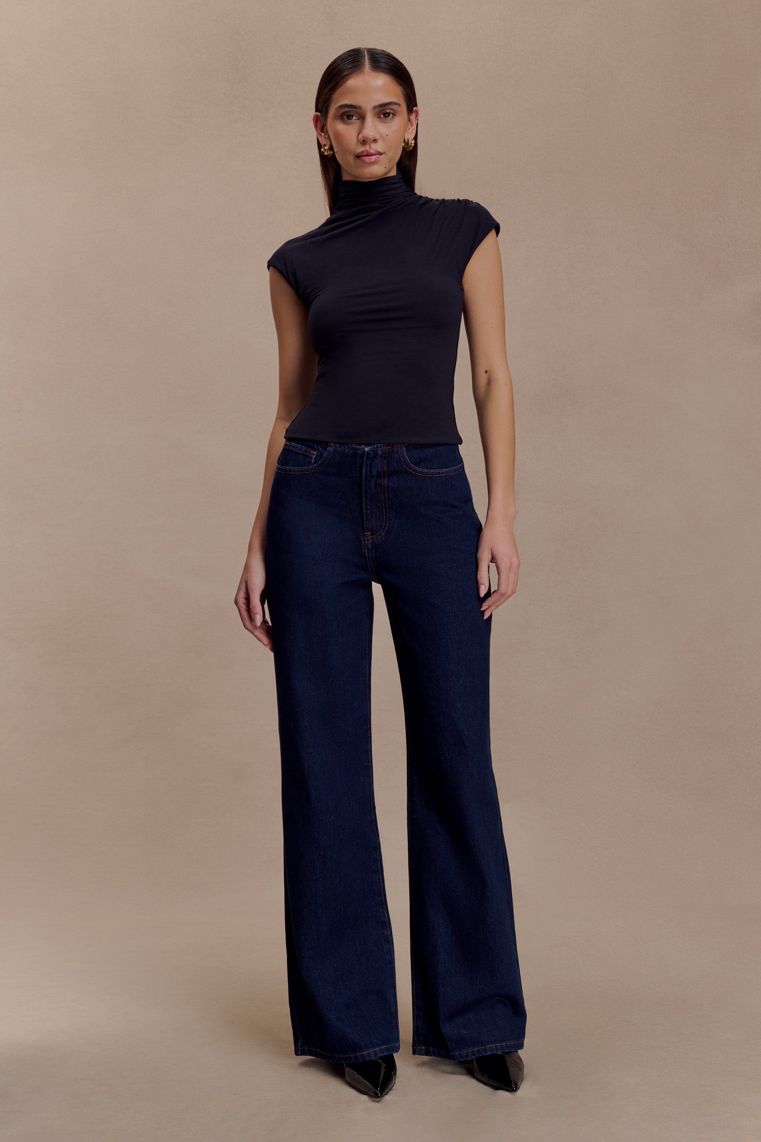 Freesia High Neck Sleeveless Top - Black | MESHKI US