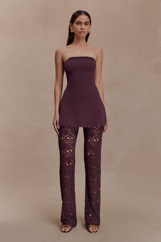 Anette Bandage Knit Strapless Top - Chocolate